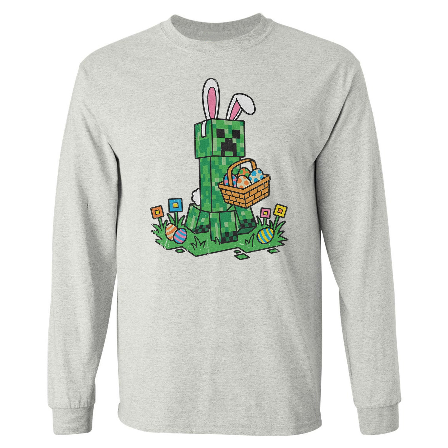 Easter Bunny Egg Hunting Pixel Game Funny Long Sleeve T-Shirt