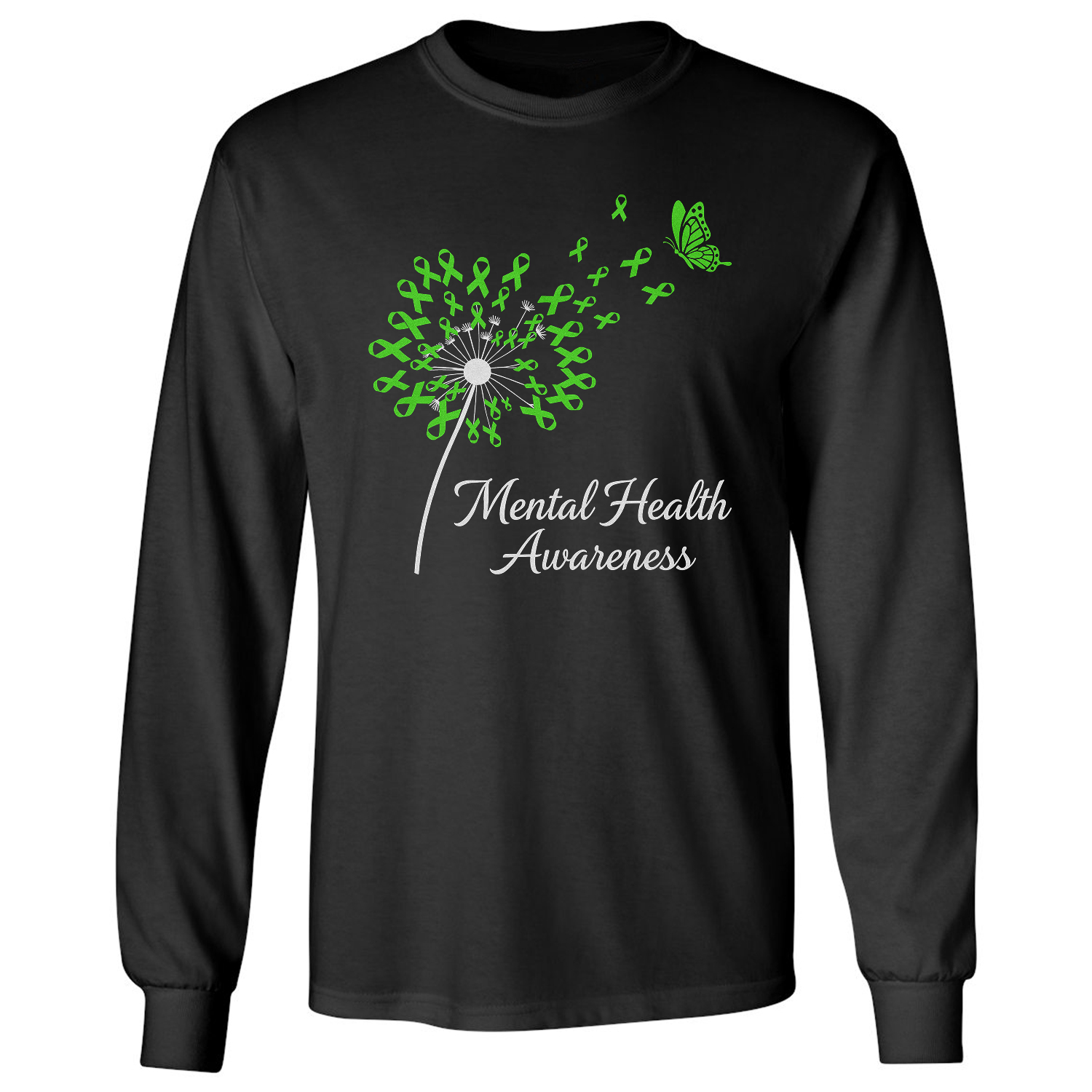 Mental Health Awareness Dandelion Green Ribbon Long Sleeve T-Shirt