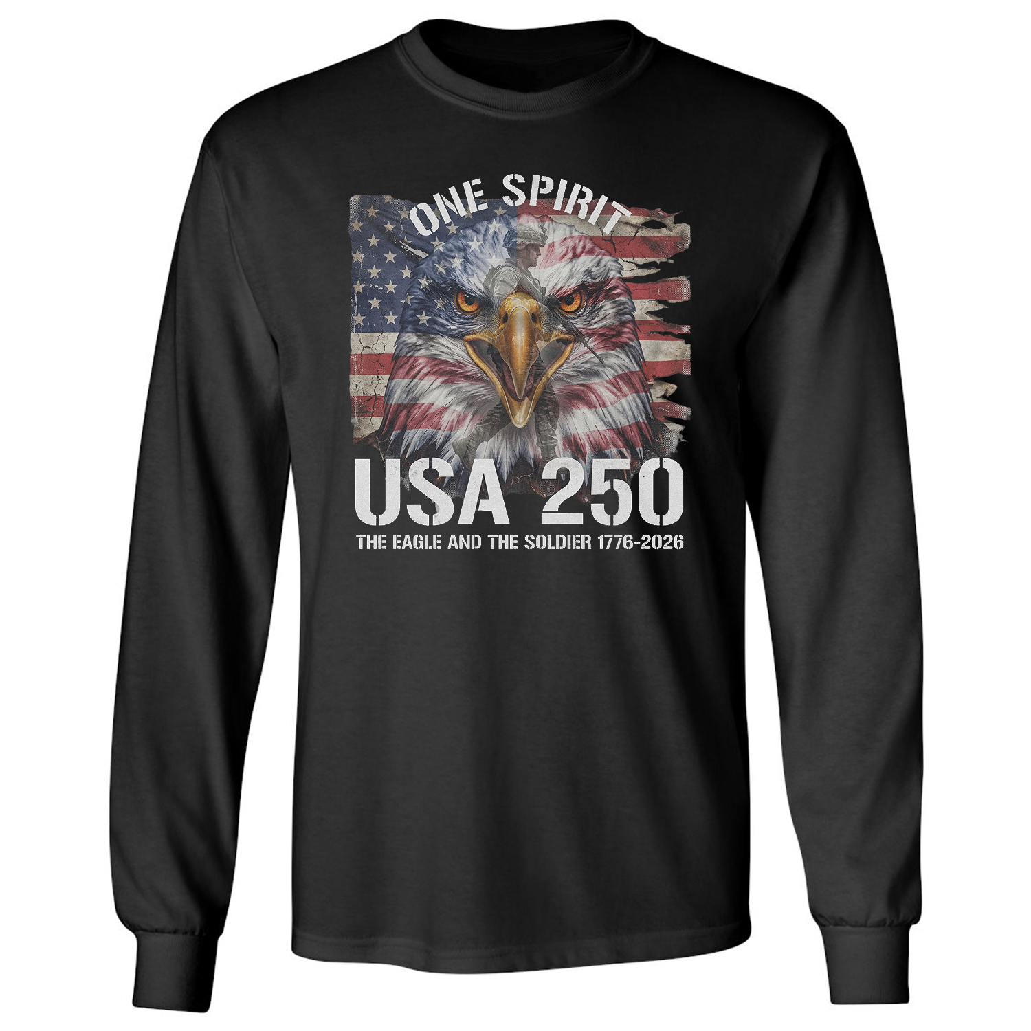 One Spirit Eagle And Soldier USA 250 Years Freedom Long Sleeve T-Shirt