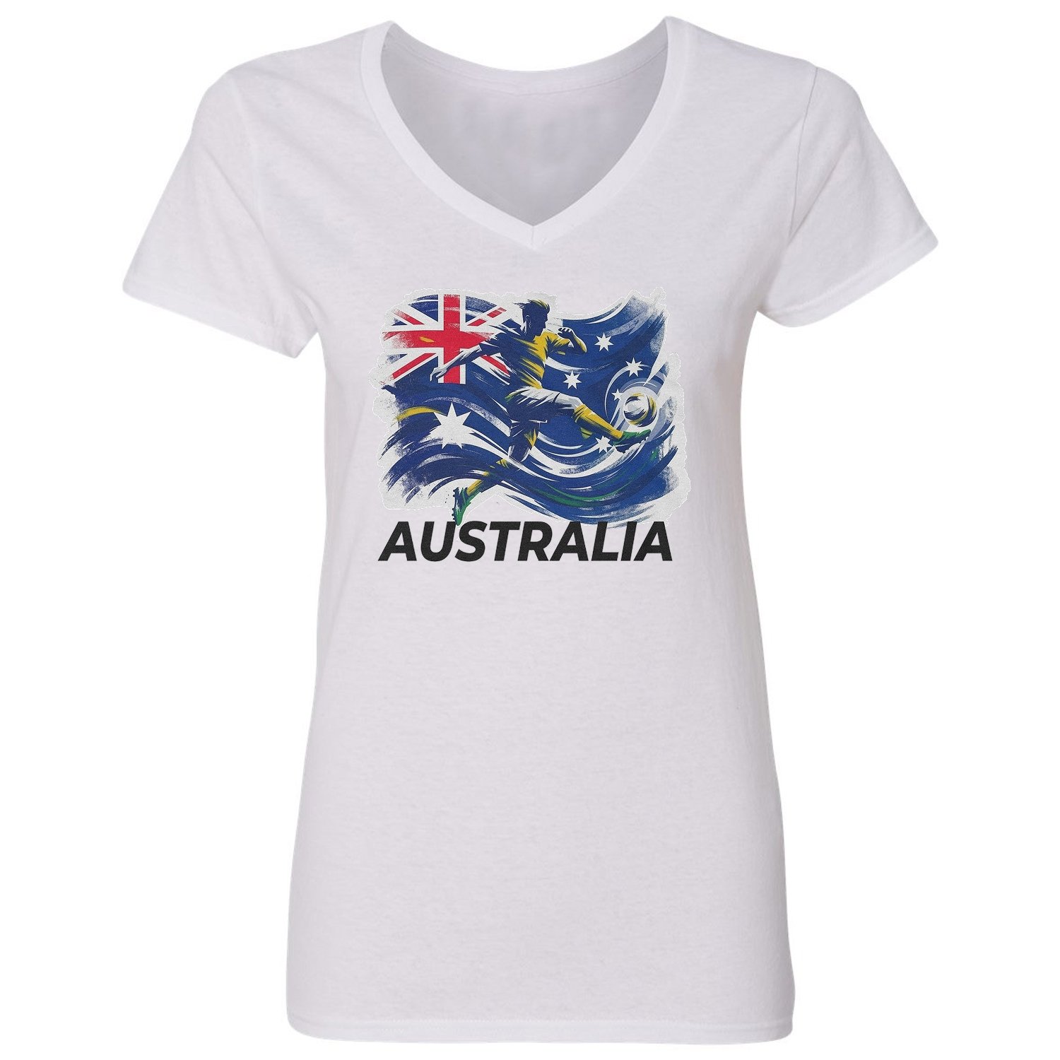 Australia Inspired Flag Graphic – World Sports Fans Ladies’ V-Neck Tshirt