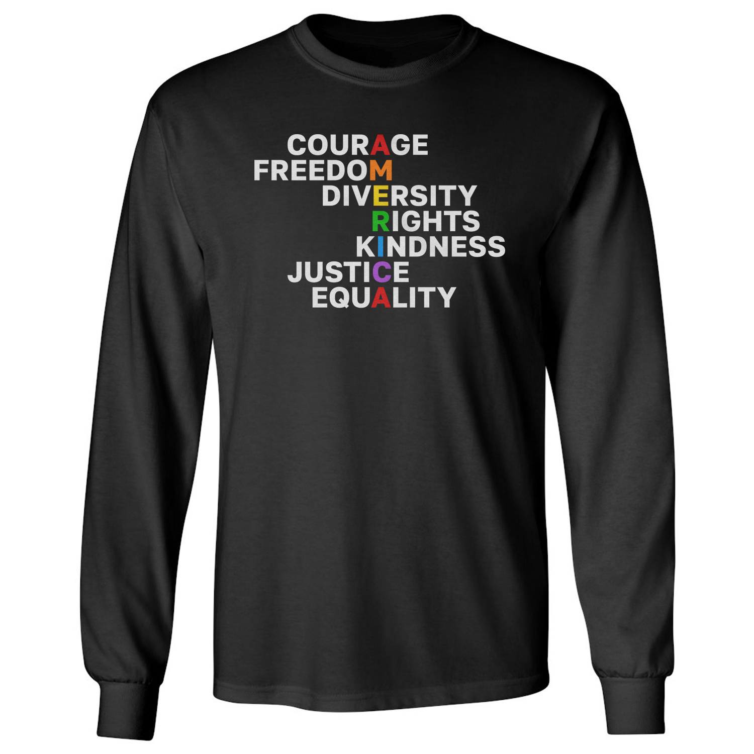 America Rainbow Crossword Graphic LGBTQ Pride Month Long Sleeve T-Shirt