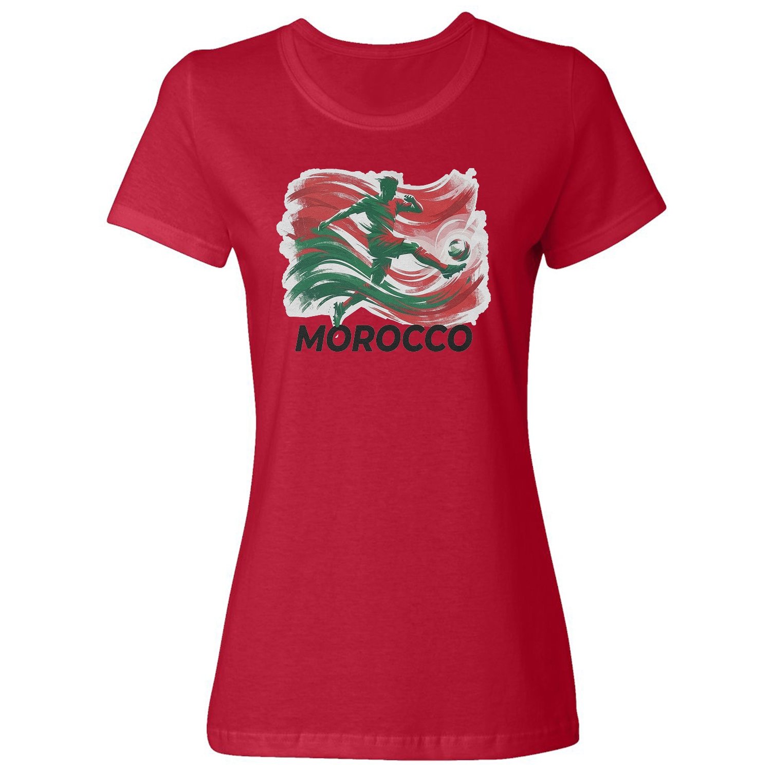 Morocco Inspired Flag Graphic – World Sports Fans Ladies’ Crewneck T-Shirt