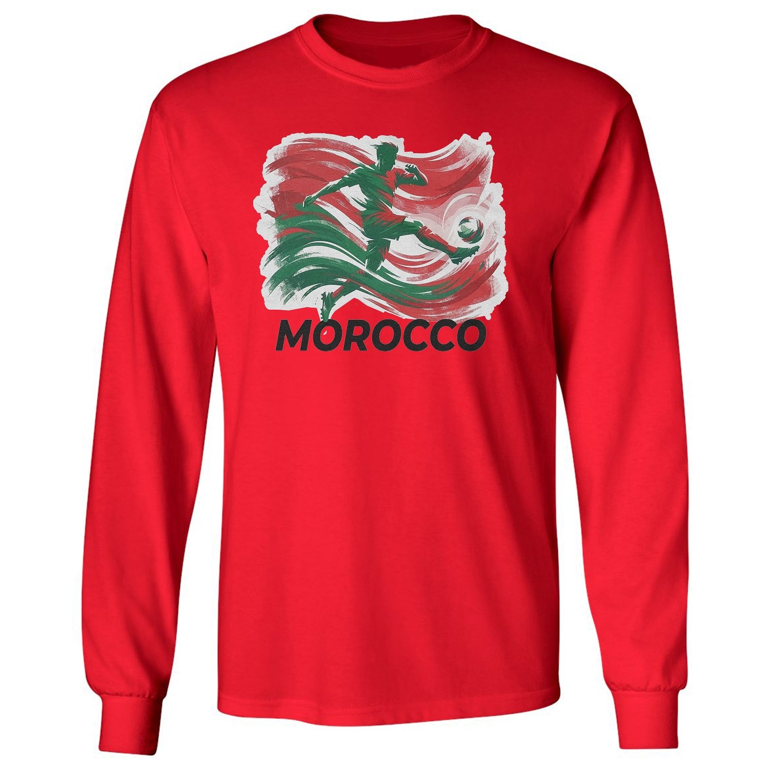 Morocco Inspired Flag Graphic – World Sports Fans Long Sleeve T-Shirt