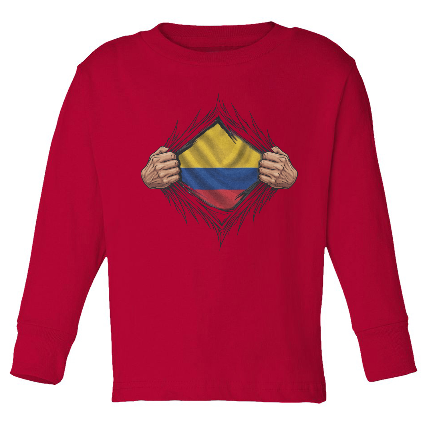 Colombia Supporter Hero Ripped Graphic National Flag Toddler Long Sleeve TShirt