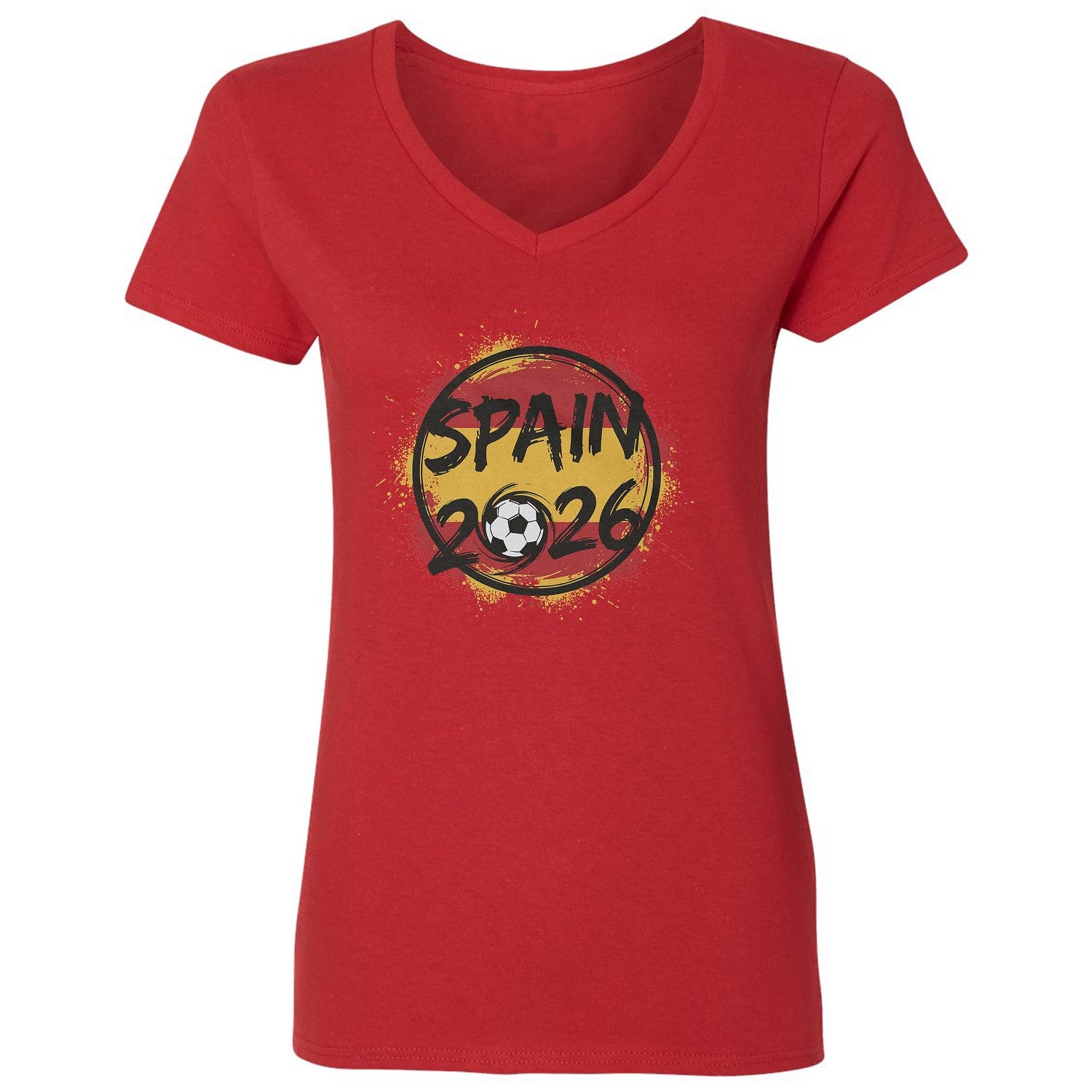 Spain Inspired Soccer Graphic – 2026 World Fans Ladies’ V-Neck Tshirt