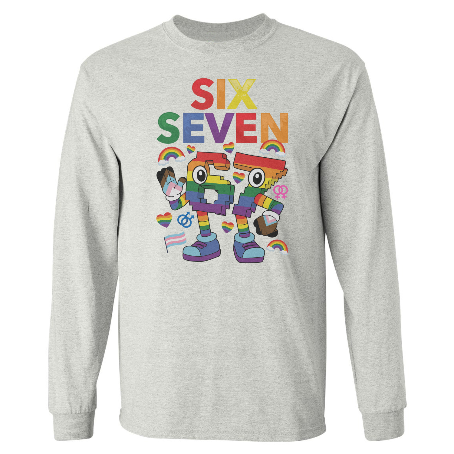 Six Seven Brainrot LGBTQ Pride Month Funny 67 Meme Long Sleeve T-Shirt