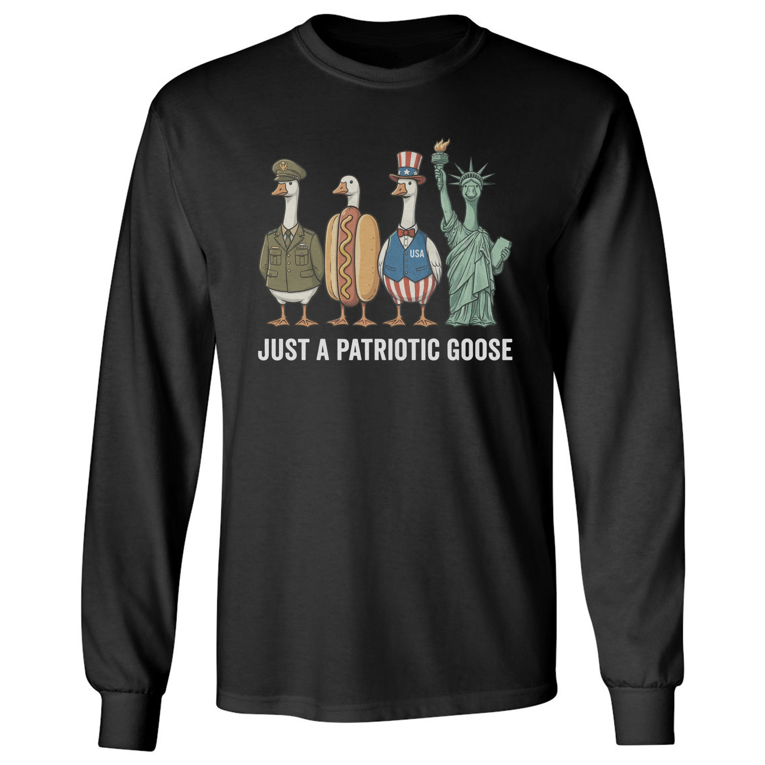 Patriotic Goose USA 250 Years of Freedom 4th of July Long Sleeve T-Shirt