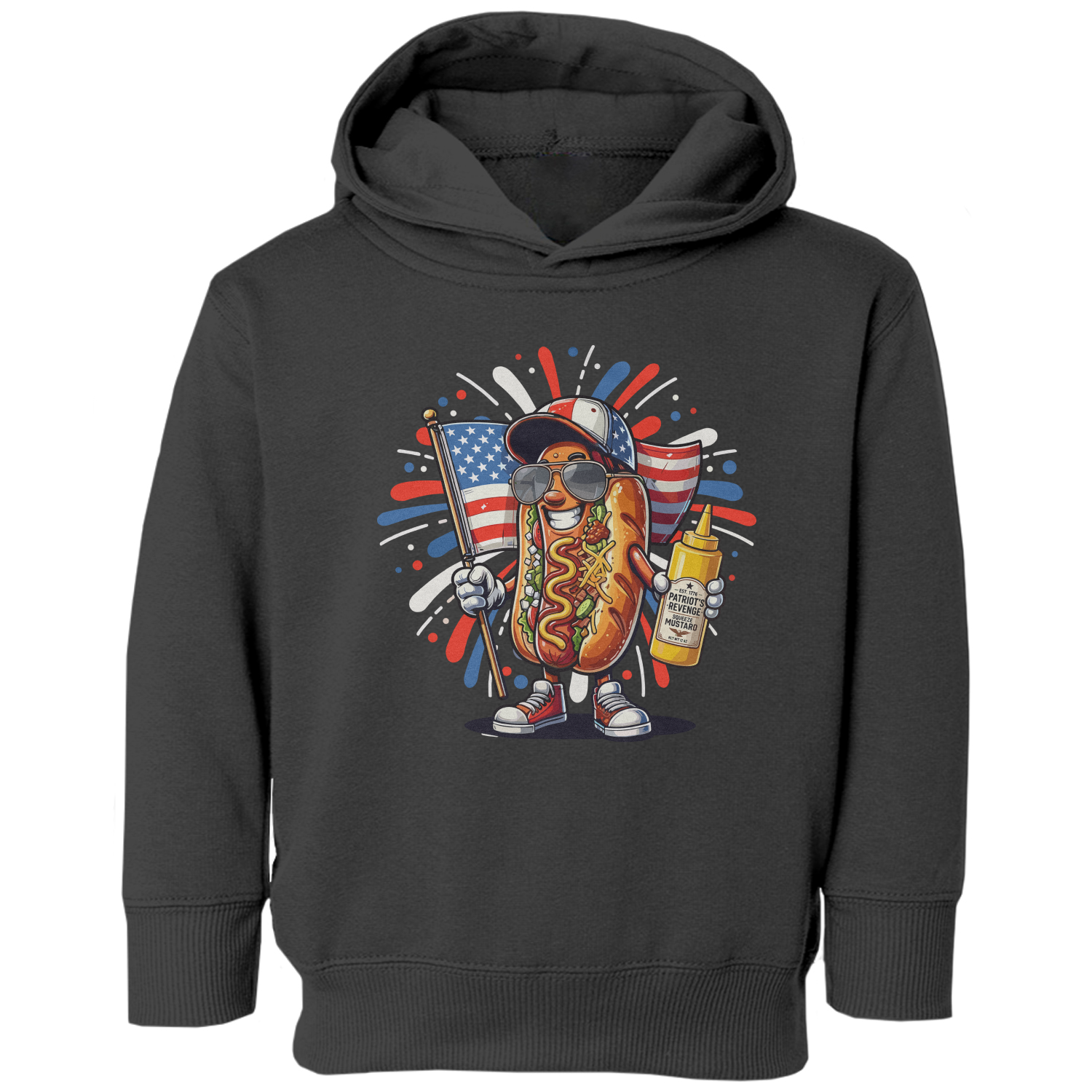 Patriotic Hot Dog 250 Years USA 4th of July Toddler Hooded Sweatshirt