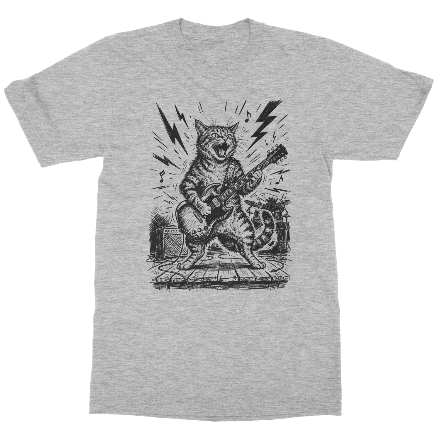 Cute Cat Playing Electric Guitar Funny Rock Cat Unisex T-Shirt