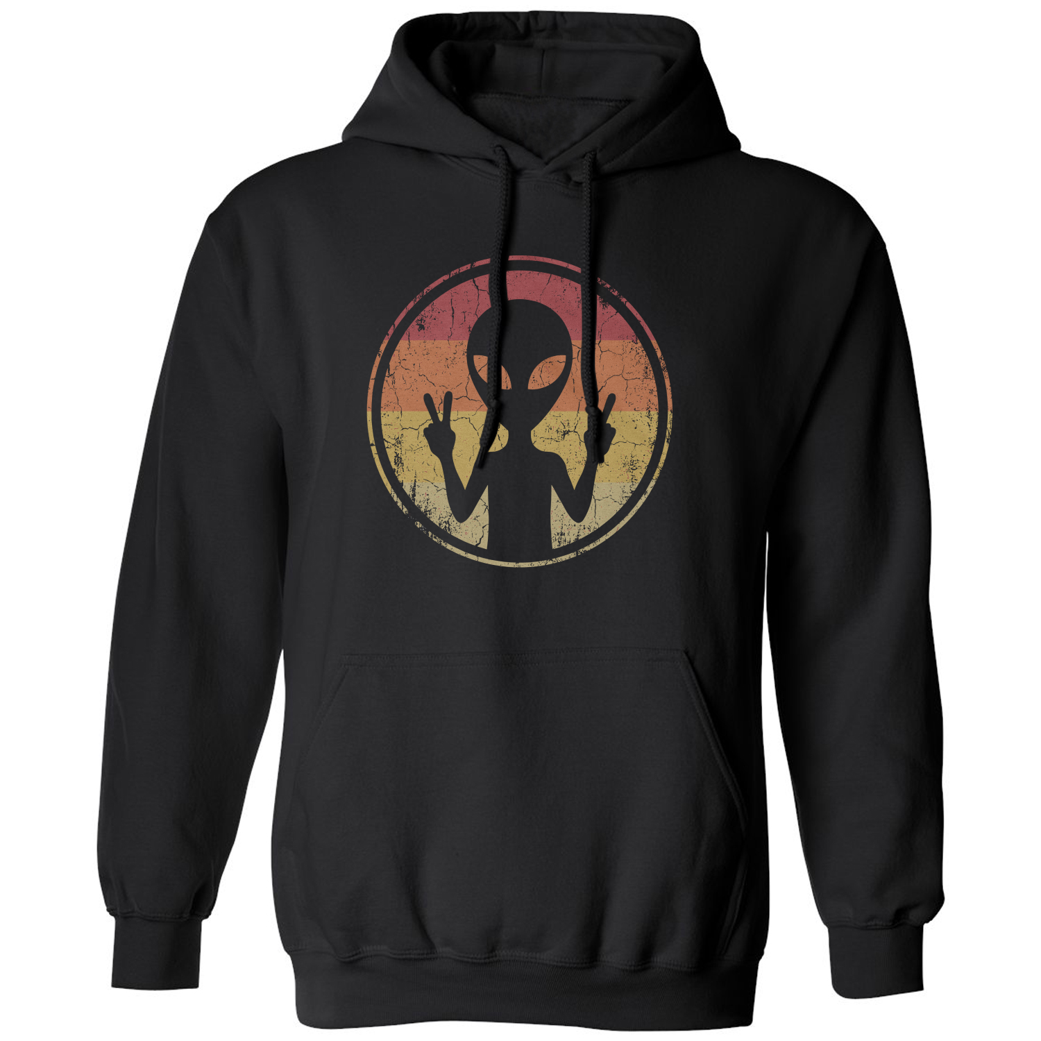 Retro Alien Peace Graphic UFO Files Funny Unisex Hooded Sweatshirt