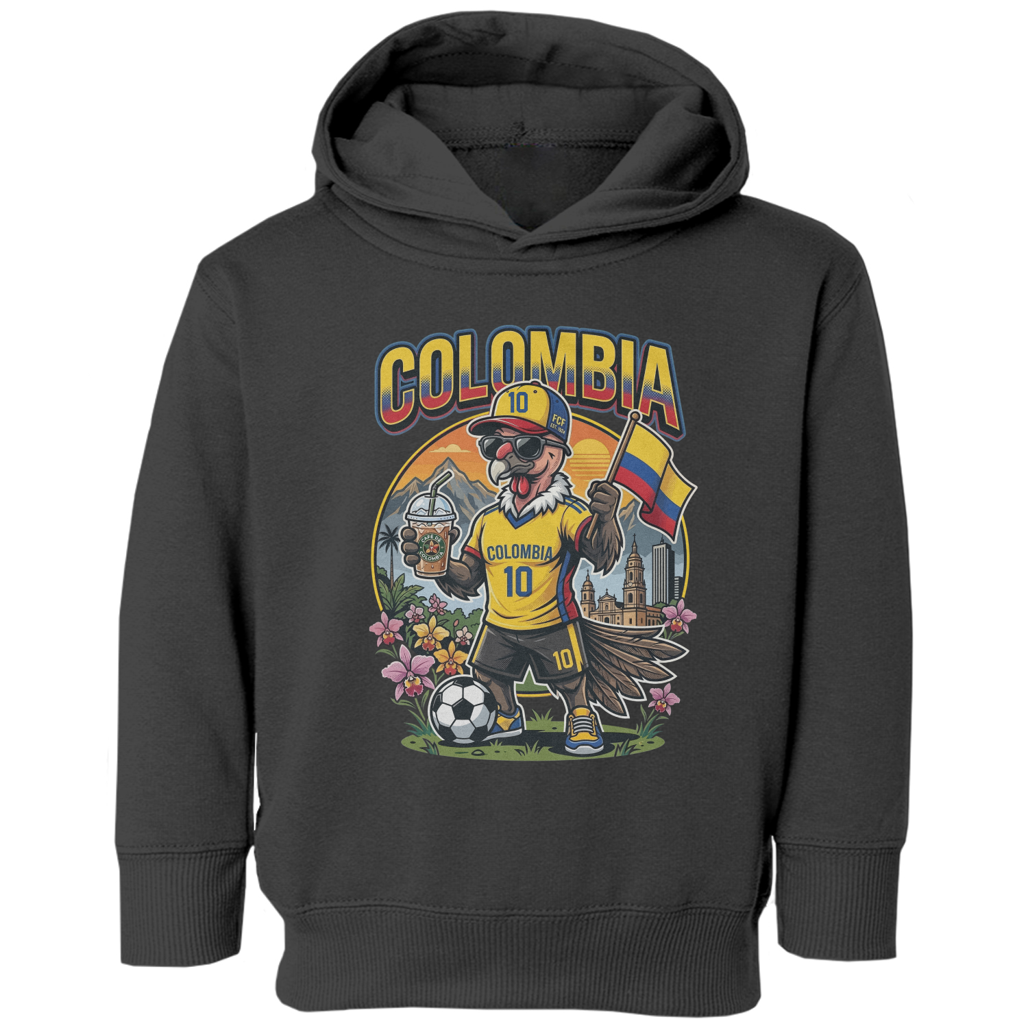Colombia Fans Soccer Supporters Mascot Graphic Toddler Hooded Sweatshirt