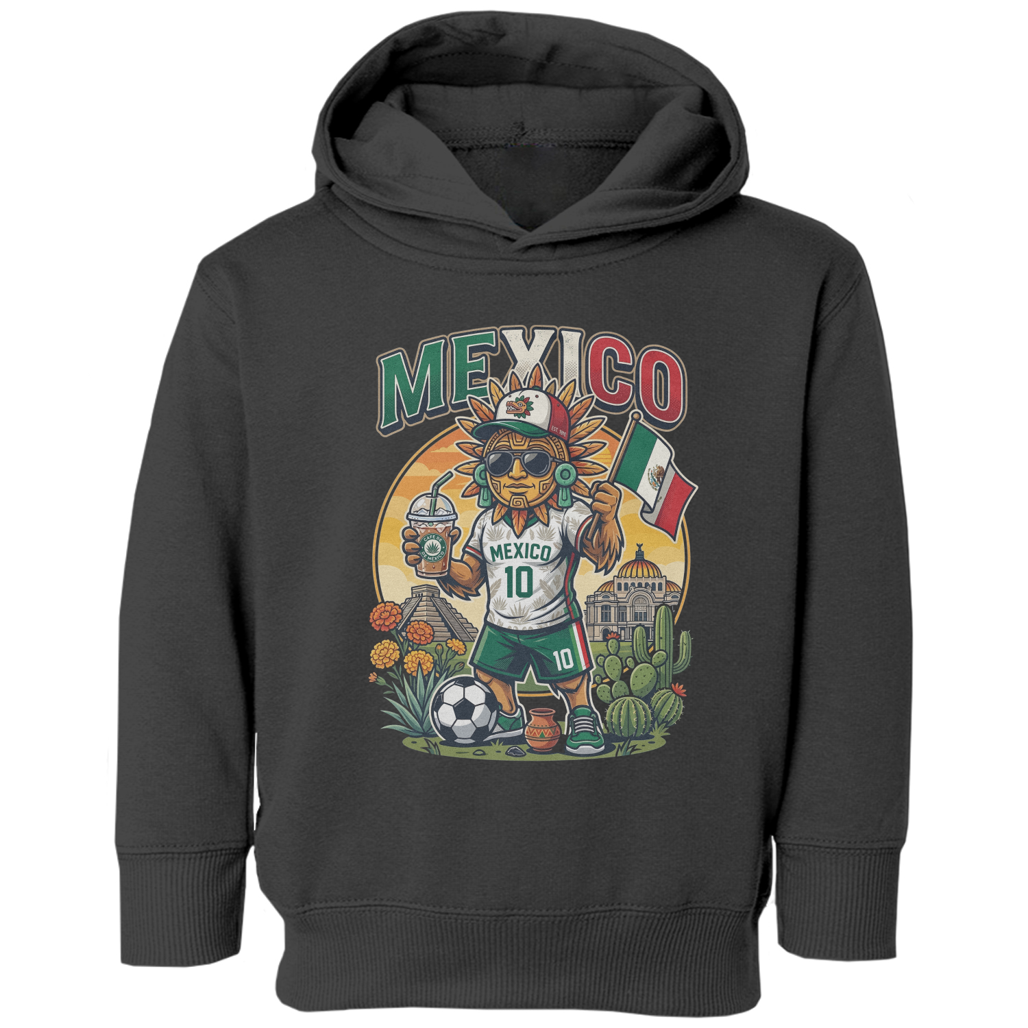 Mexico Fans Soccer Supporters Mascot Graphic Toddler Hooded Sweatshirt