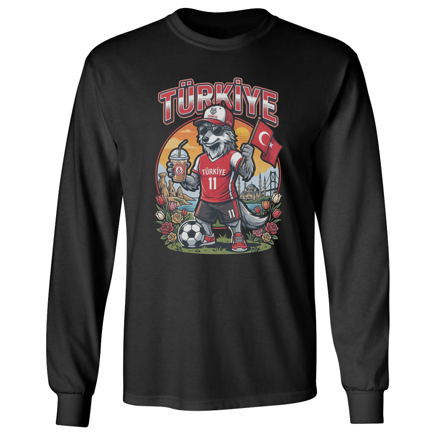 Turkiye Fans Soccer Supporters Mascot Graphic Long Sleeve T-Shirt