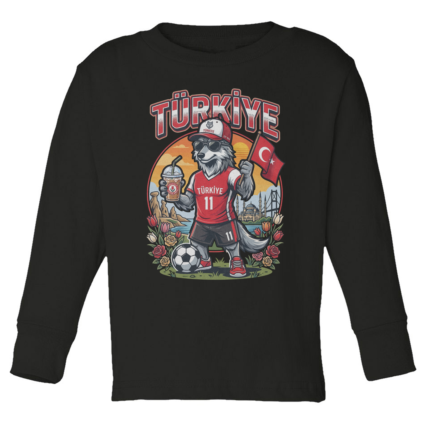 Turkiye Fans Soccer Supporters Mascot Graphic Toddler Long Sleeve TShirt