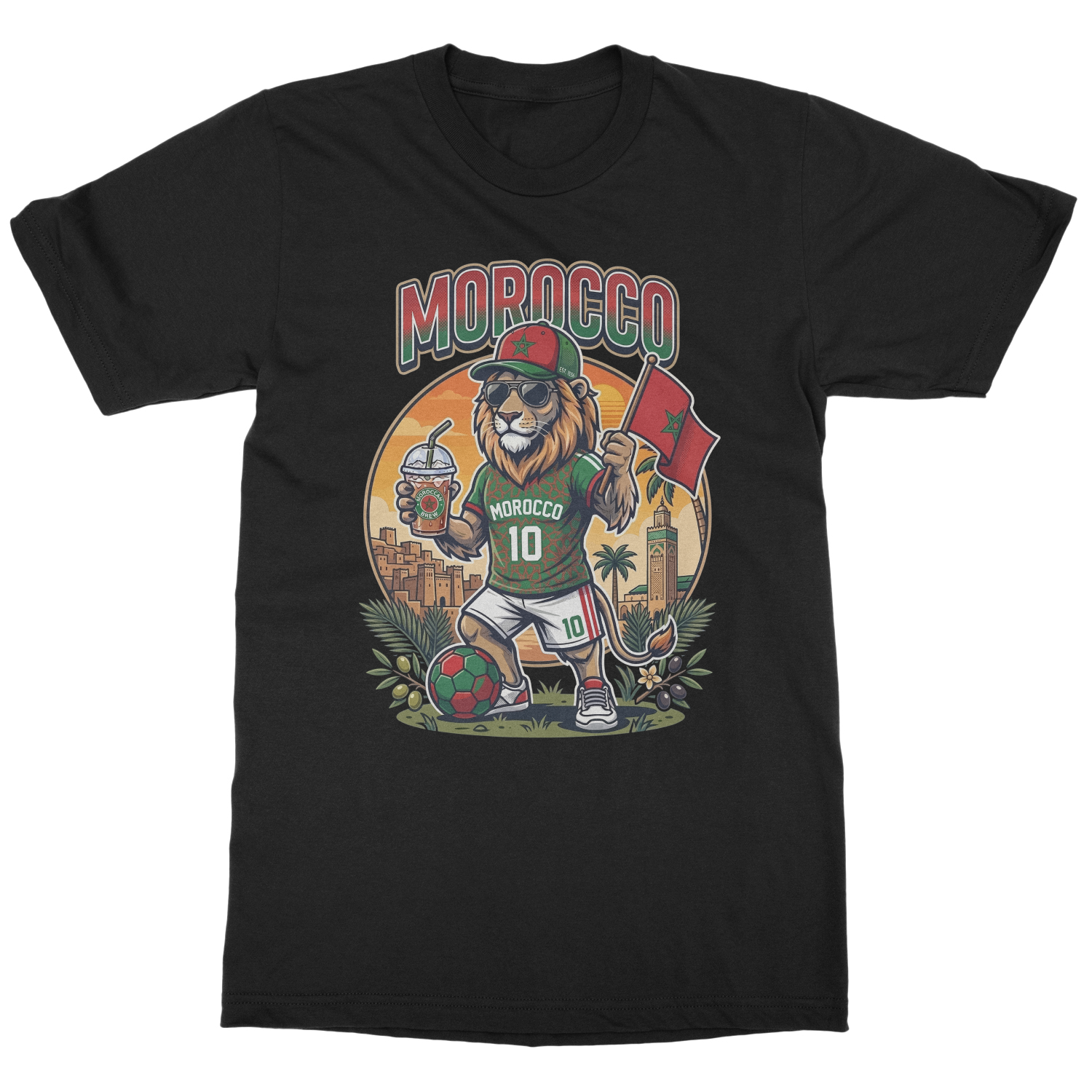 Morocco Fans Soccer Supporters Mascot Graphic Unisex T-Shirt