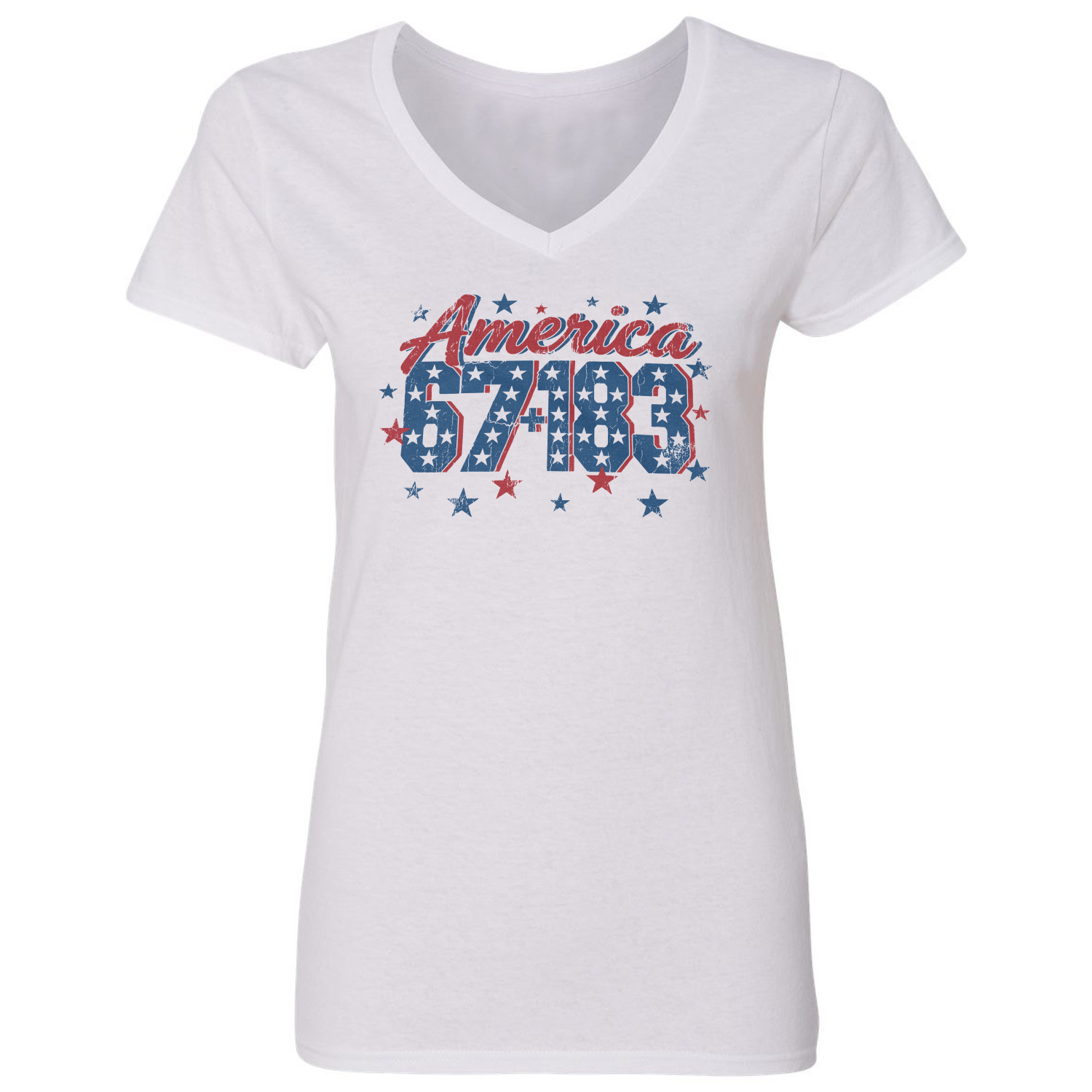 America 67+183 Years USA Freedom 4th of July Ladies’ V-Neck Tshirt