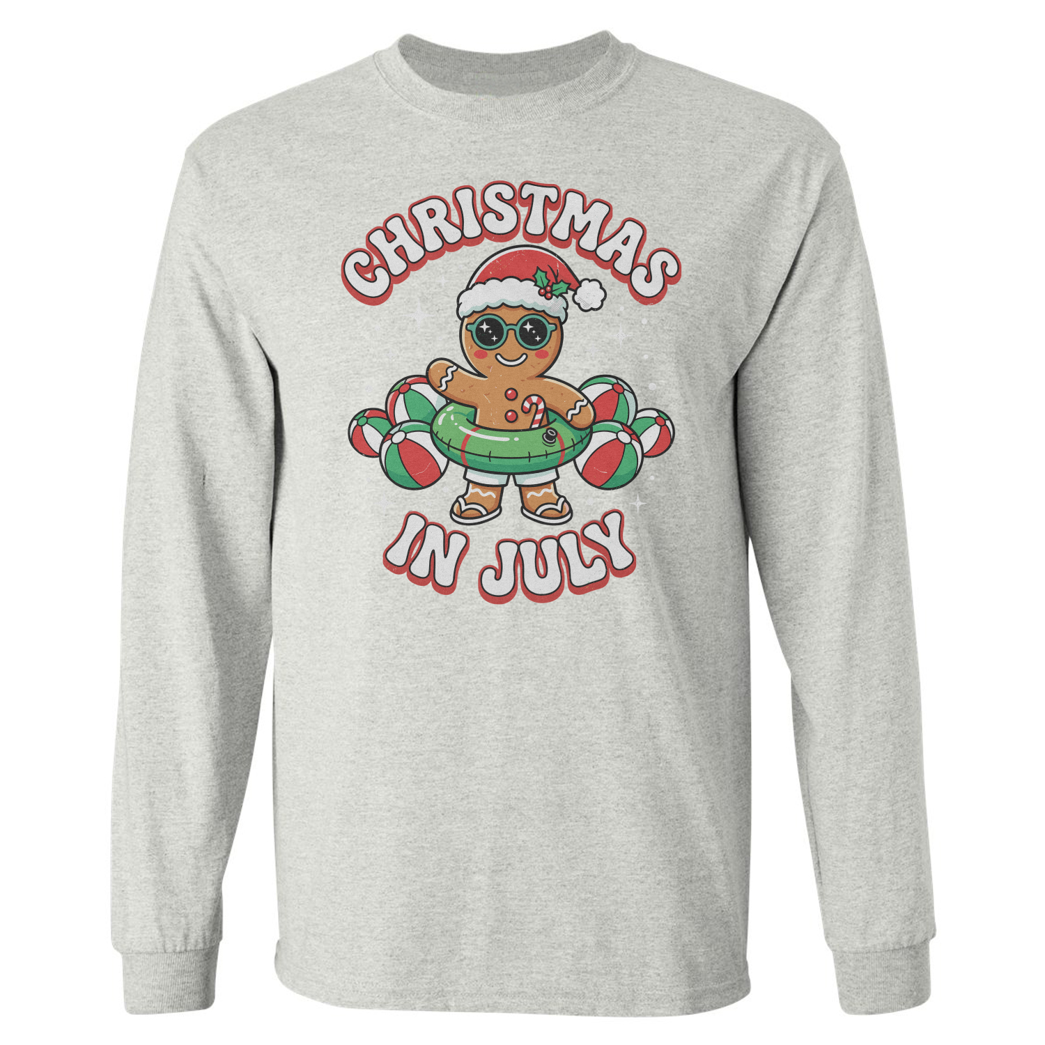Christmas in July Gingerbread With A Floatie Summer Long Sleeve T-Shirt