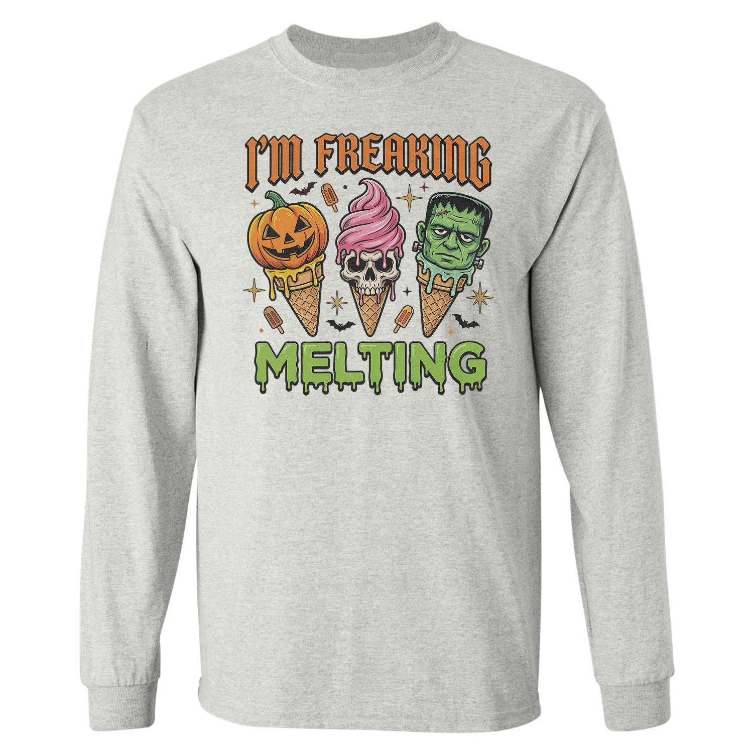 Summerween Freaking Melting Ice Cream Graphic Long Sleeve T-Shirt