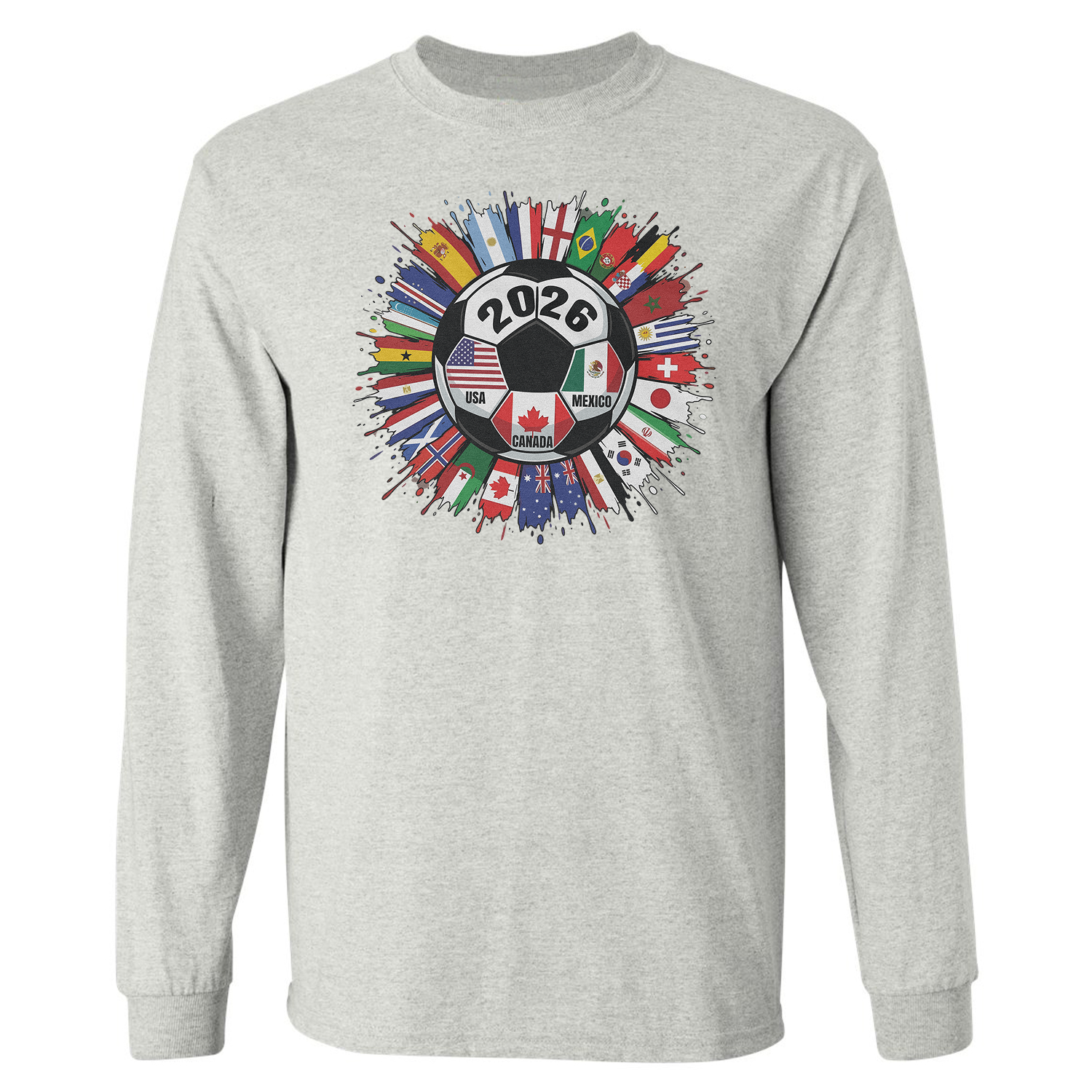 2026 Soccer Ball World Countries Splash Graphic Long Sleeve T-Shirt