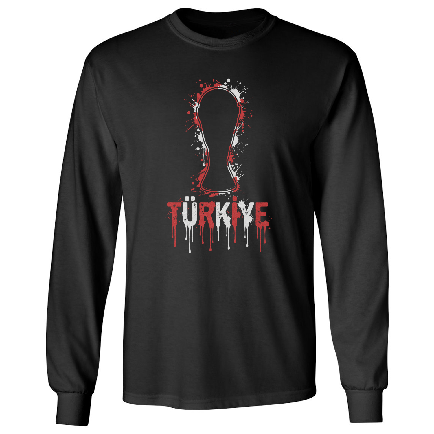Turkiye Trophy Splash Graphic Soccer Fans Tribute Long Sleeve T-Shirt