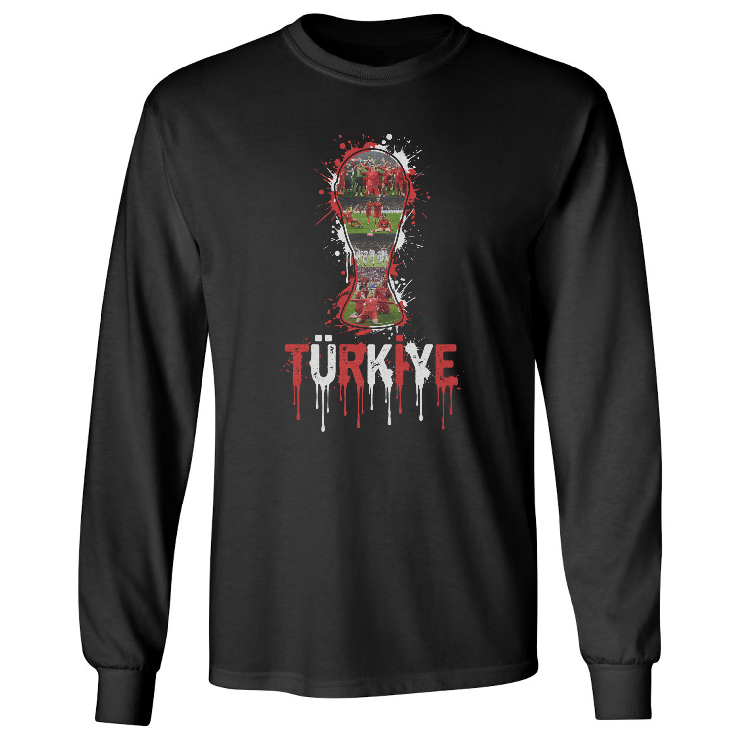 Turkiye Trophy Splash Collage Soccer Fans Tribute Long Sleeve T-Shirt