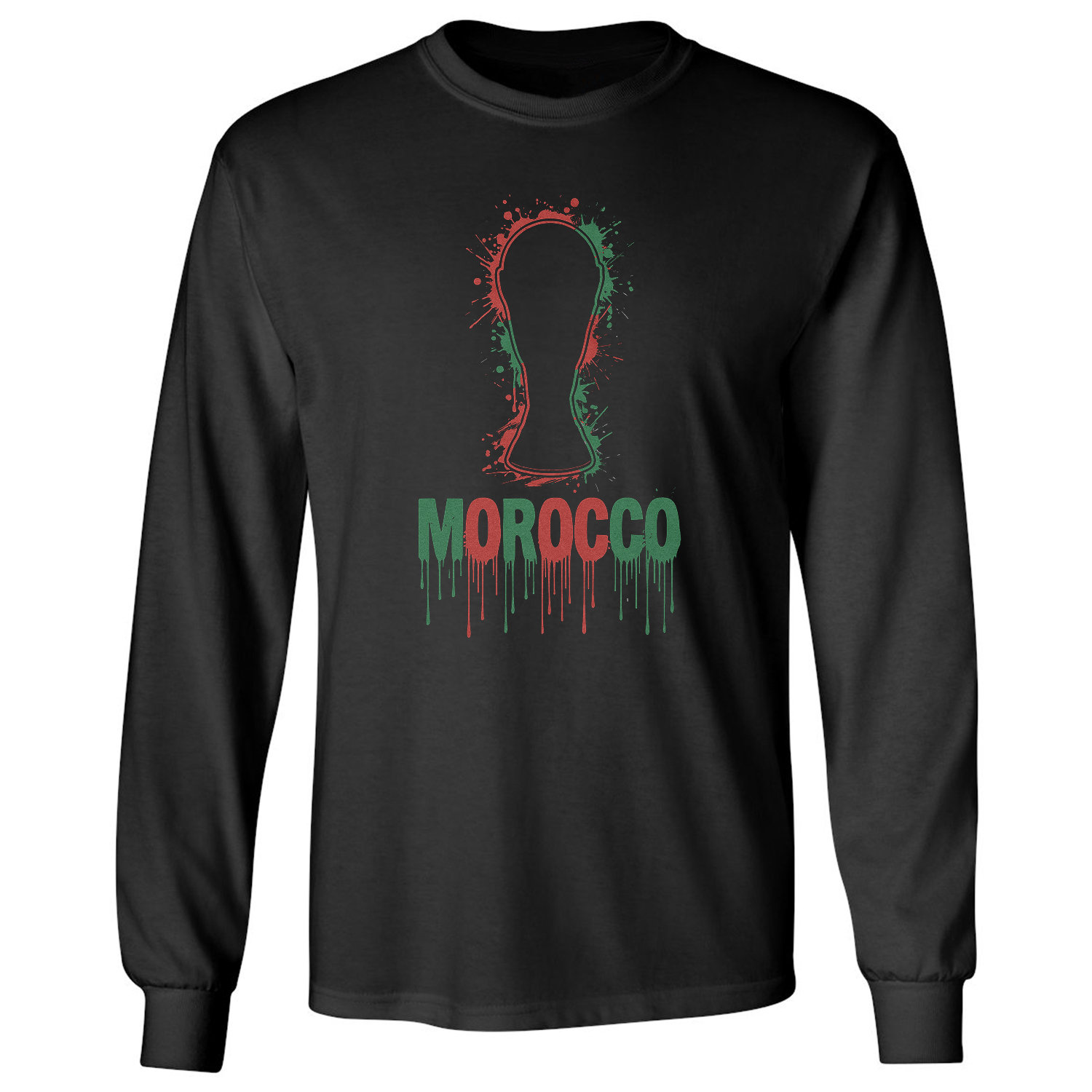 Morocco Trophy Splash Graphic Soccer Fans Tribute Long Sleeve T-Shirt