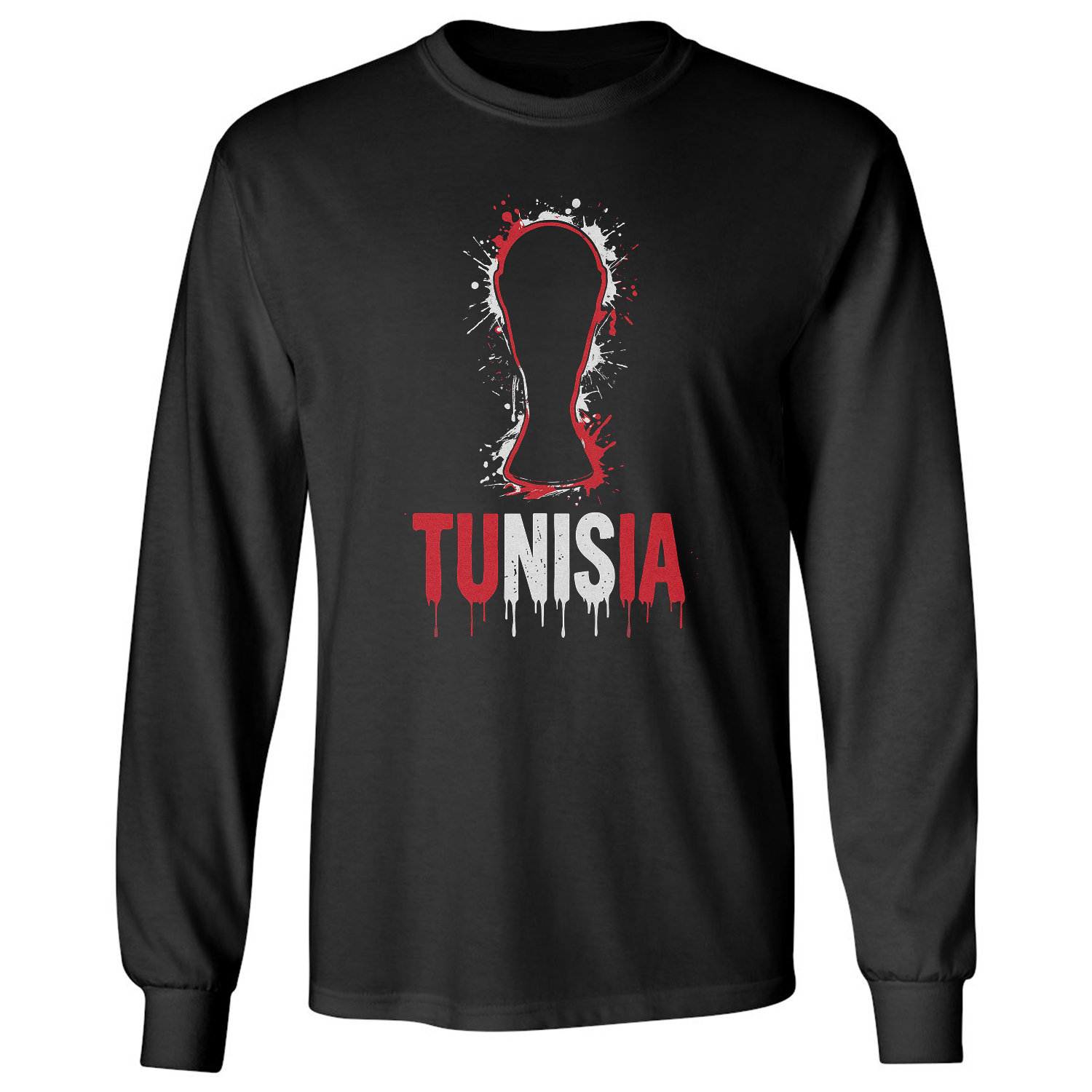 Tunisia Trophy Splash Graphic Soccer Fans Tribute Long Sleeve T-Shirt