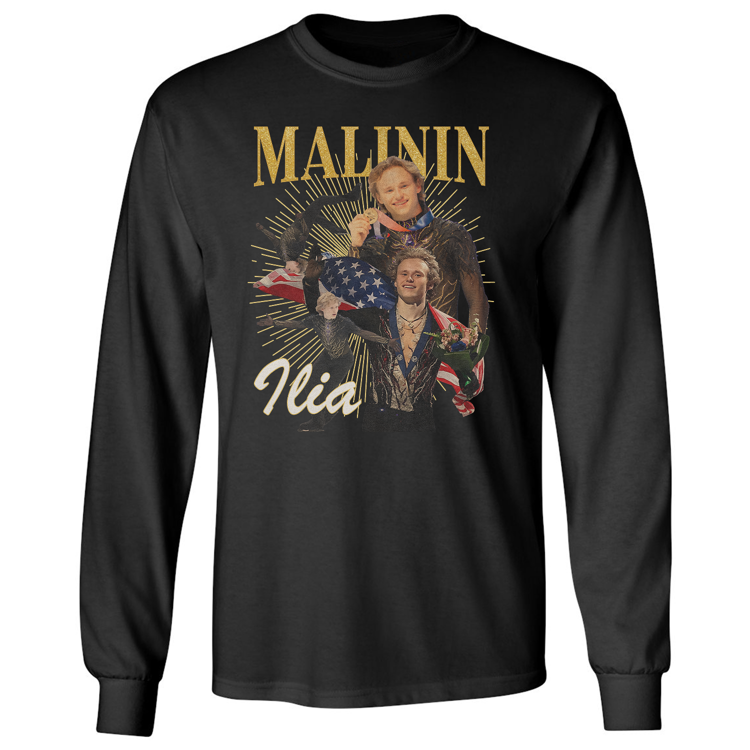 Ilia Malinin Inspired Collage | Figure Skating Champ Long Sleeve T-Shirt