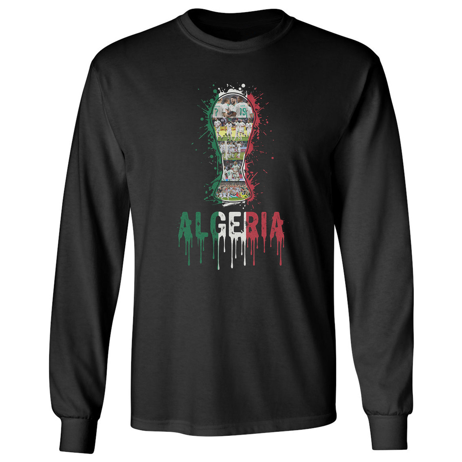 Algeria Trophy Splash Collage Soccer Fans Tribute Long Sleeve T-Shirt