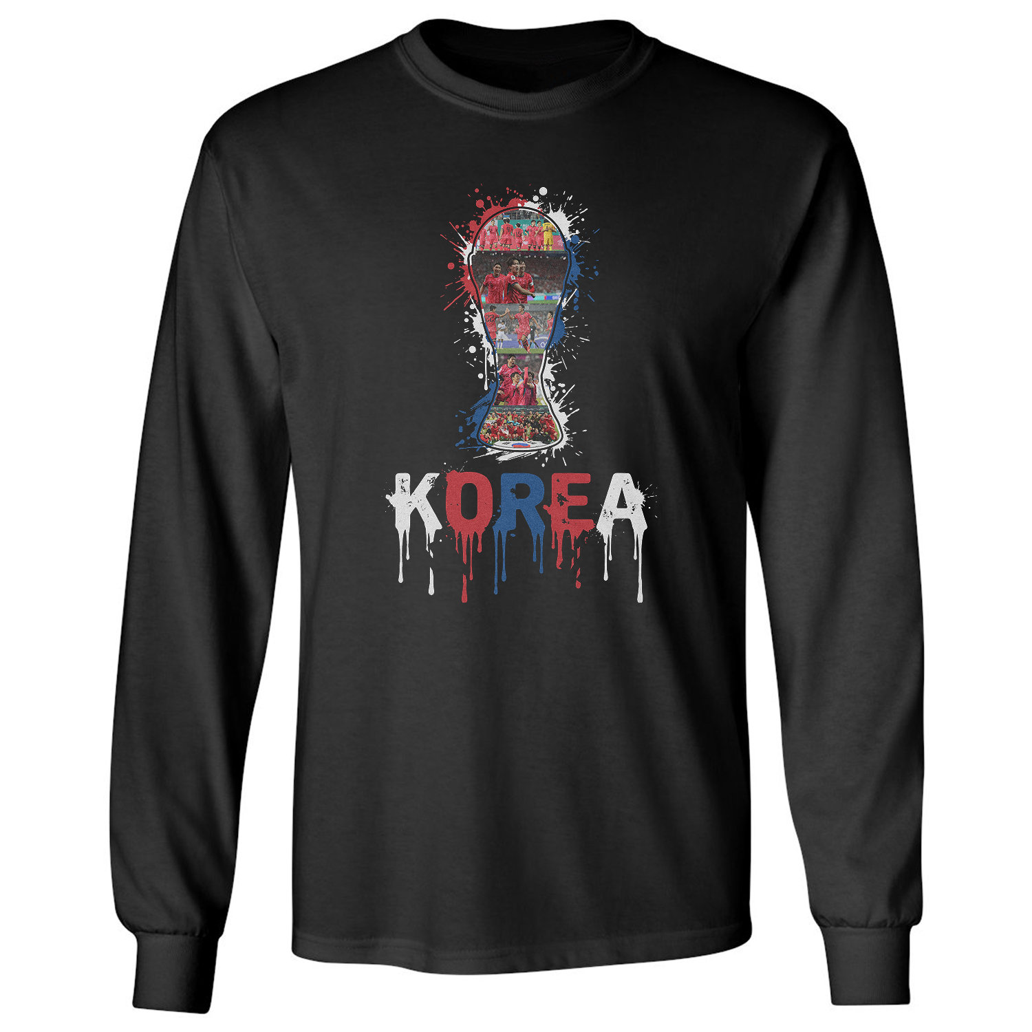 South Korea Trophy Splash Collage Soccer Fans Tribute Long Sleeve T-Shirt