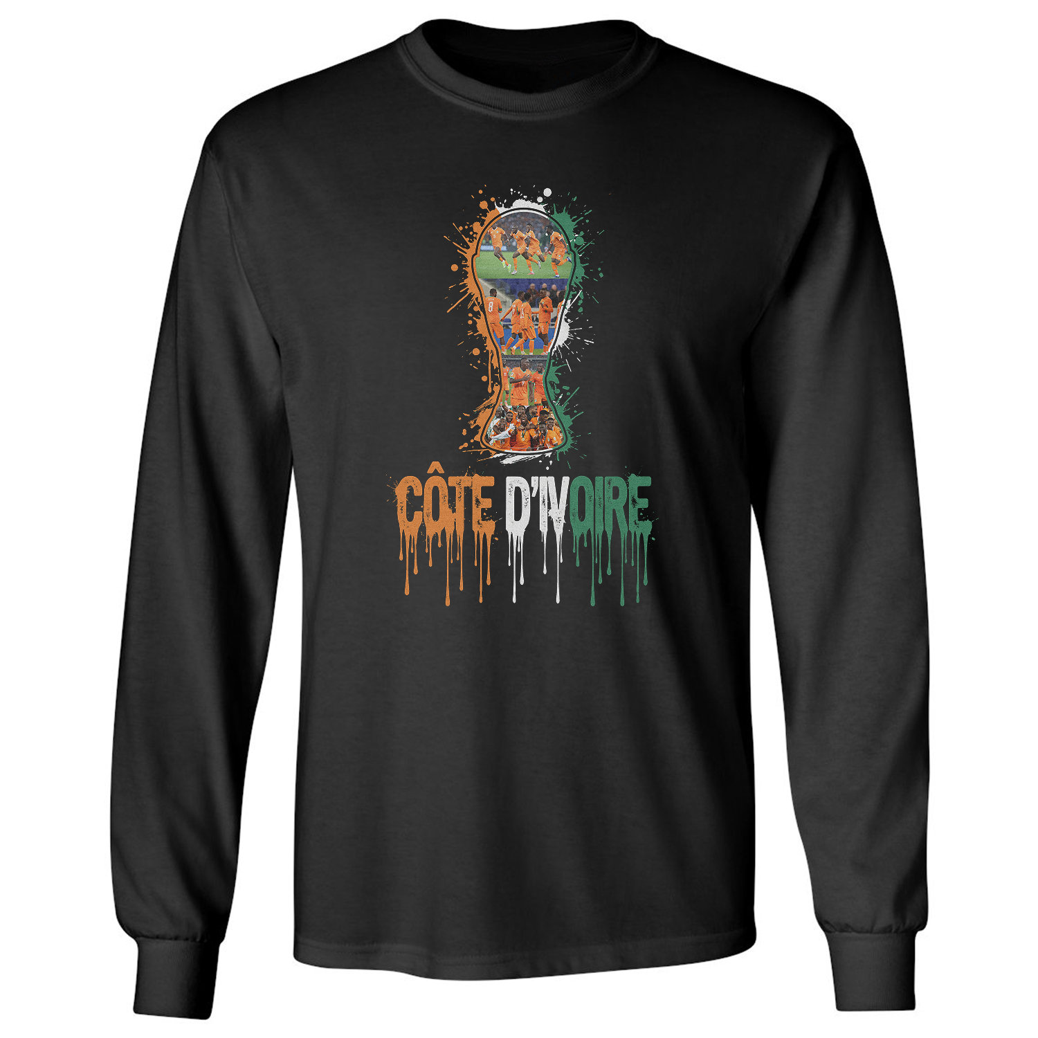 Ivory Coast Trophy Splash Collage Soccer Fans Tribute Long Sleeve T-Shirt