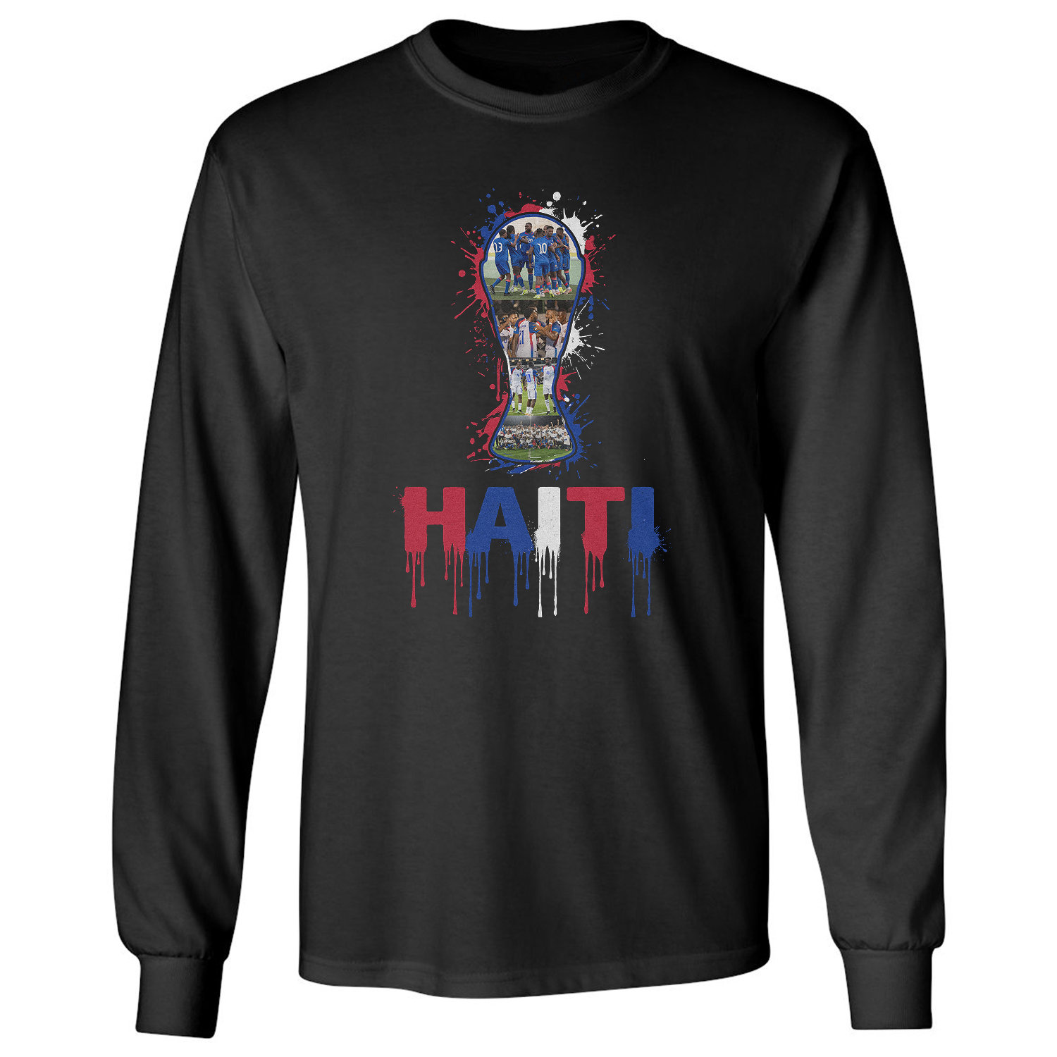 Haiti Trophy Splash Collage Soccer Fans Tribute Long Sleeve T-Shirt
