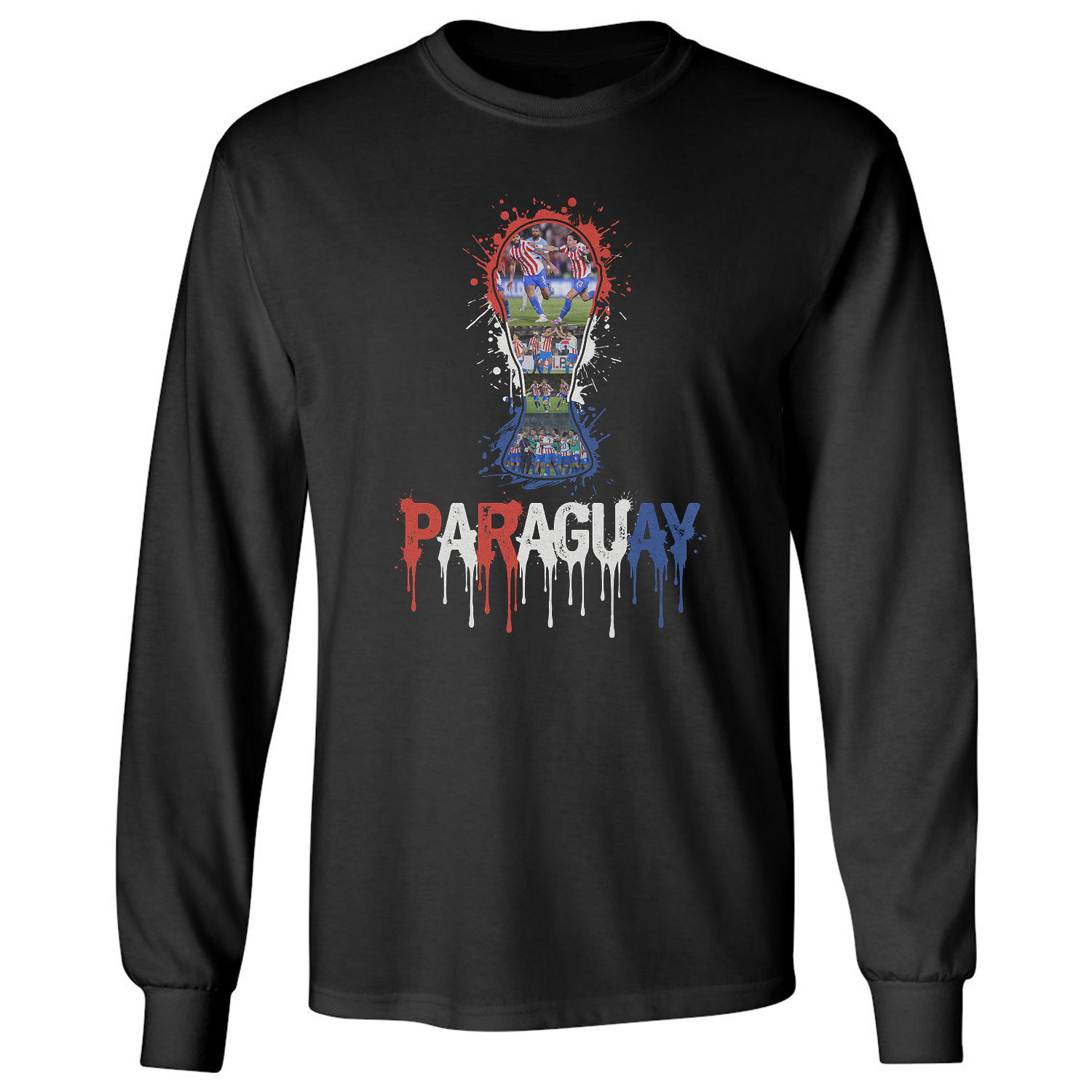 Paraguay Trophy Splash Collage Soccer Fans Tribute Long Sleeve T-Shirt
