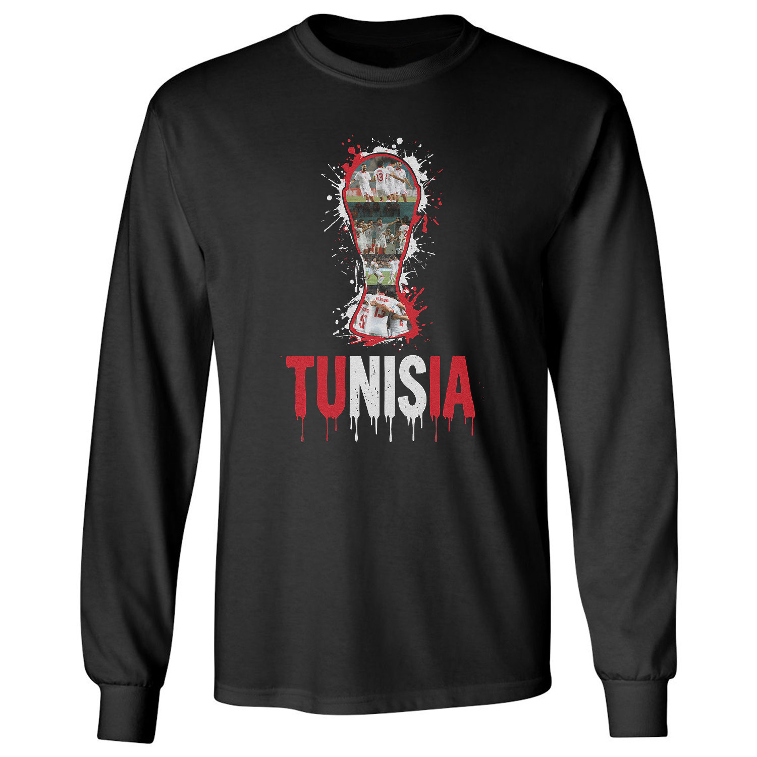 Tunisia Trophy Splash Collage Soccer Fans Tribute Long Sleeve T-Shirt