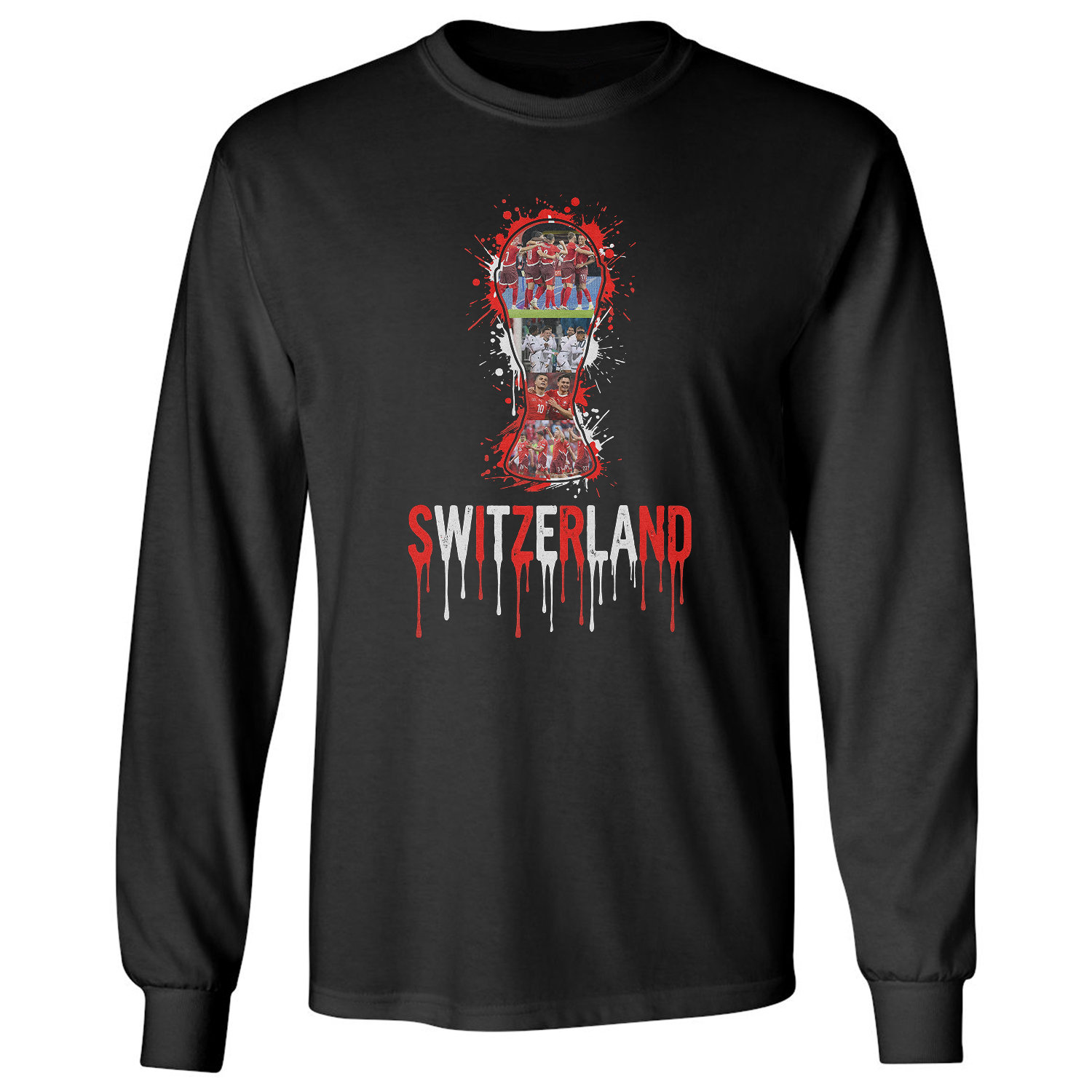 Switzerland Trophy Splash Collage Soccer Fans Tribute Long Sleeve T-Shirt