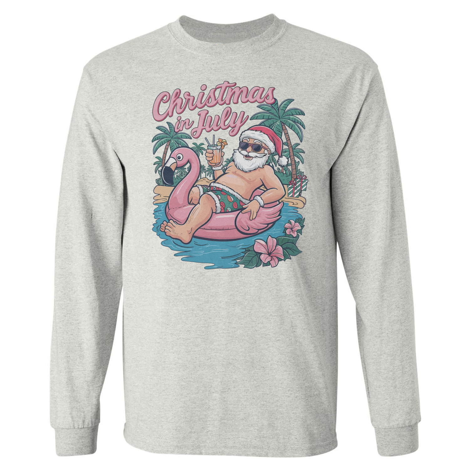 Christmas In July Santa – Tropical Beach Vacation Long Sleeve T-Shirt