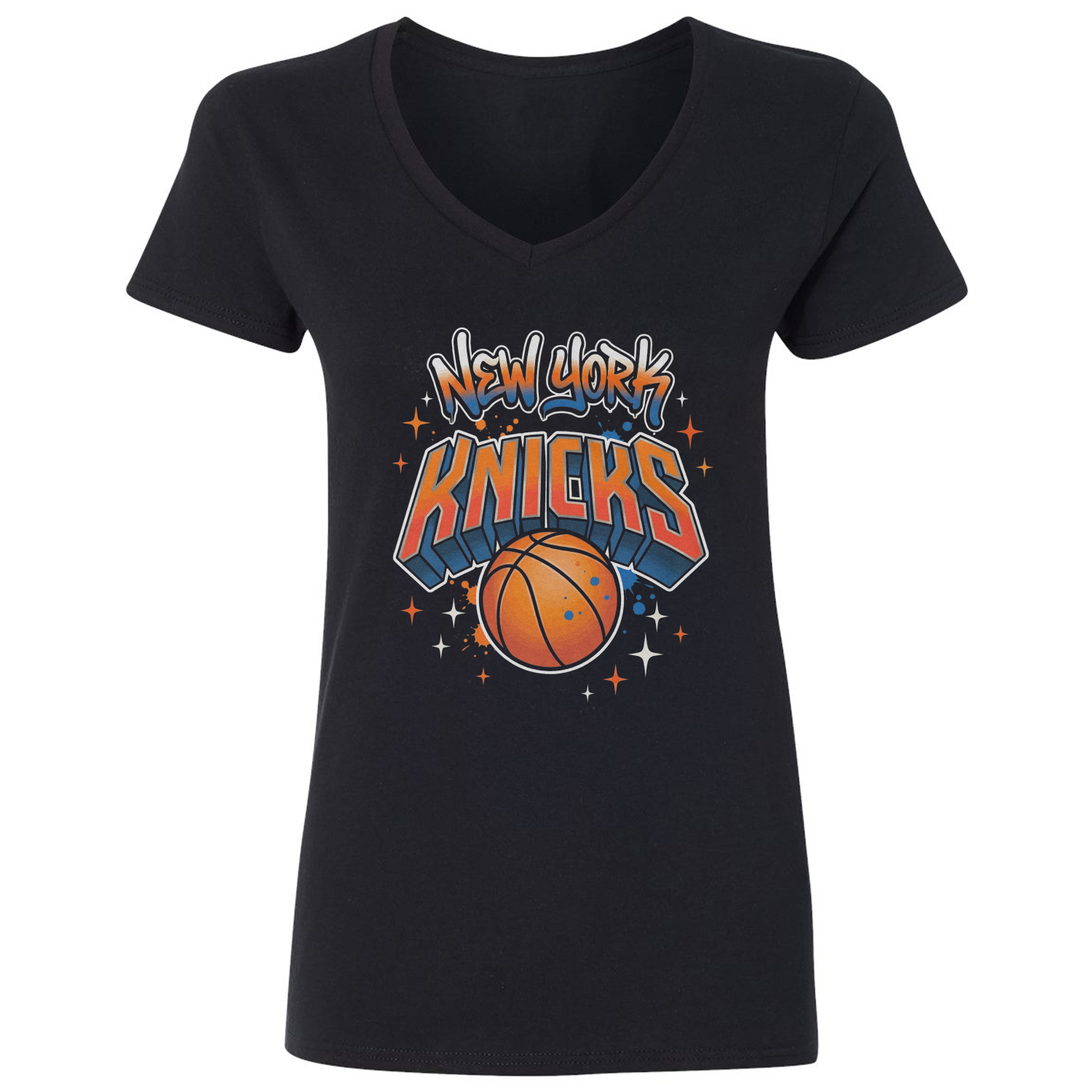 New York Basketball Graffiti Graphic Fans Gift Ladies’ V-Neck Tshirt