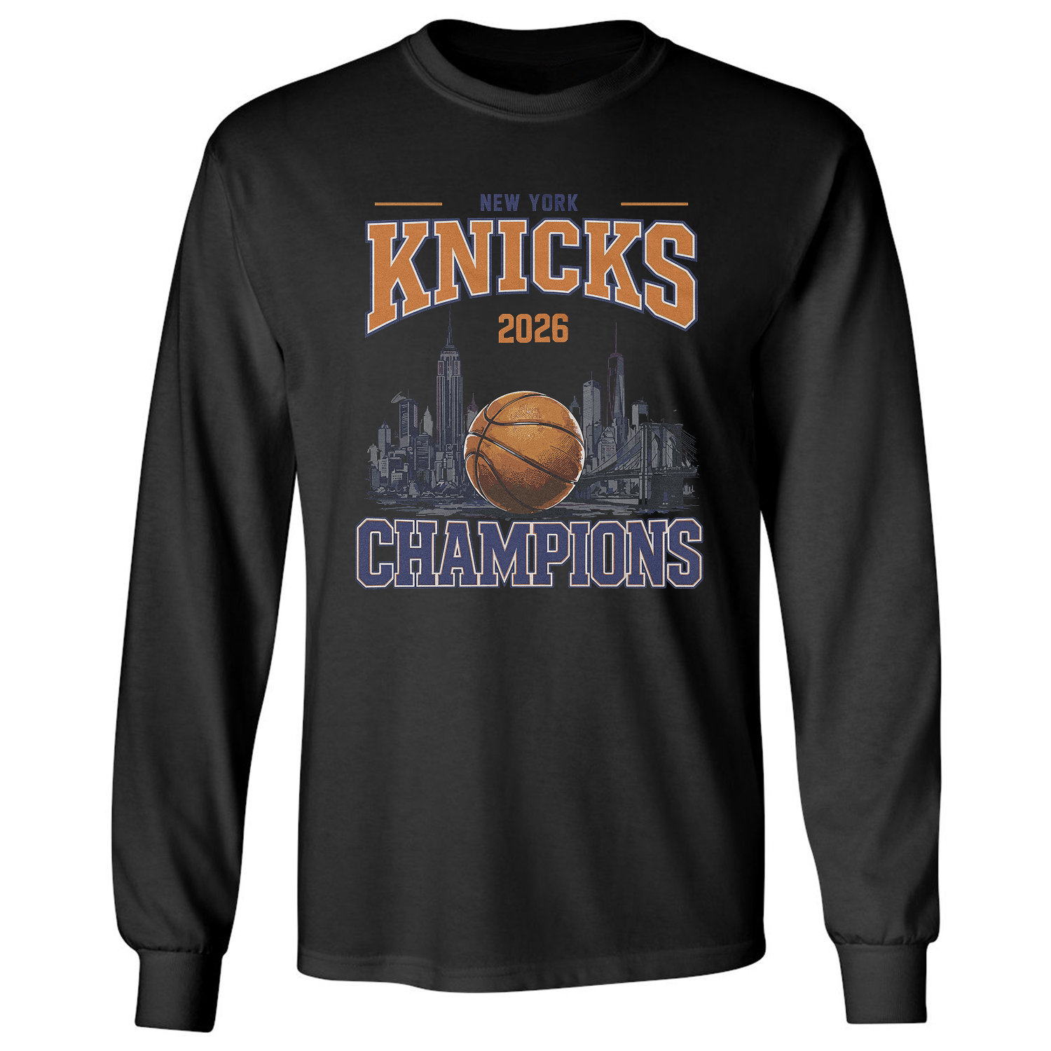 New York Champions 2026 Knicks Basketball Tribute Long Sleeve T-Shirt