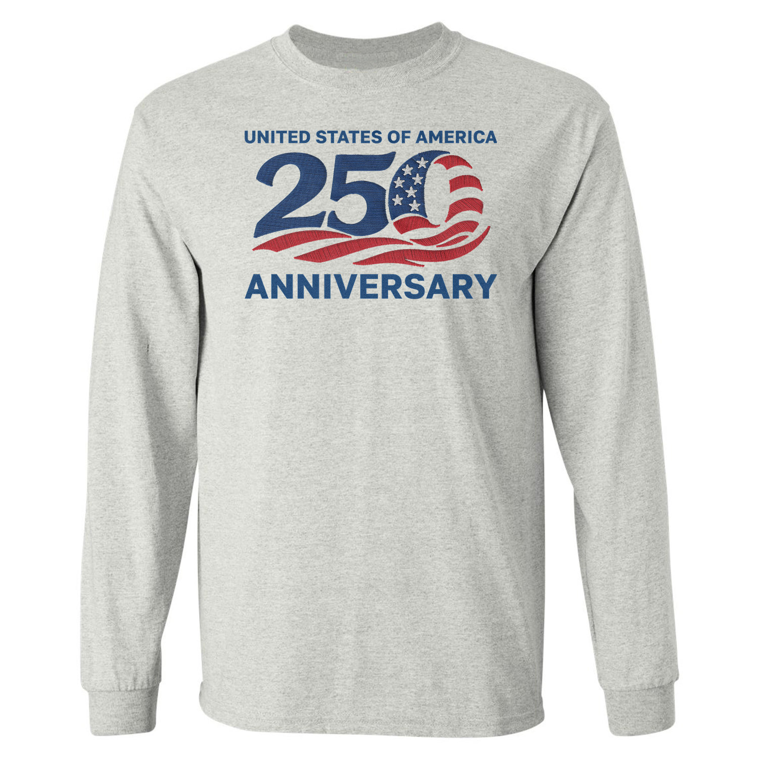 USA 250 Years Anniversary FAUX EMBROIDERY Long Sleeve T-Shirt