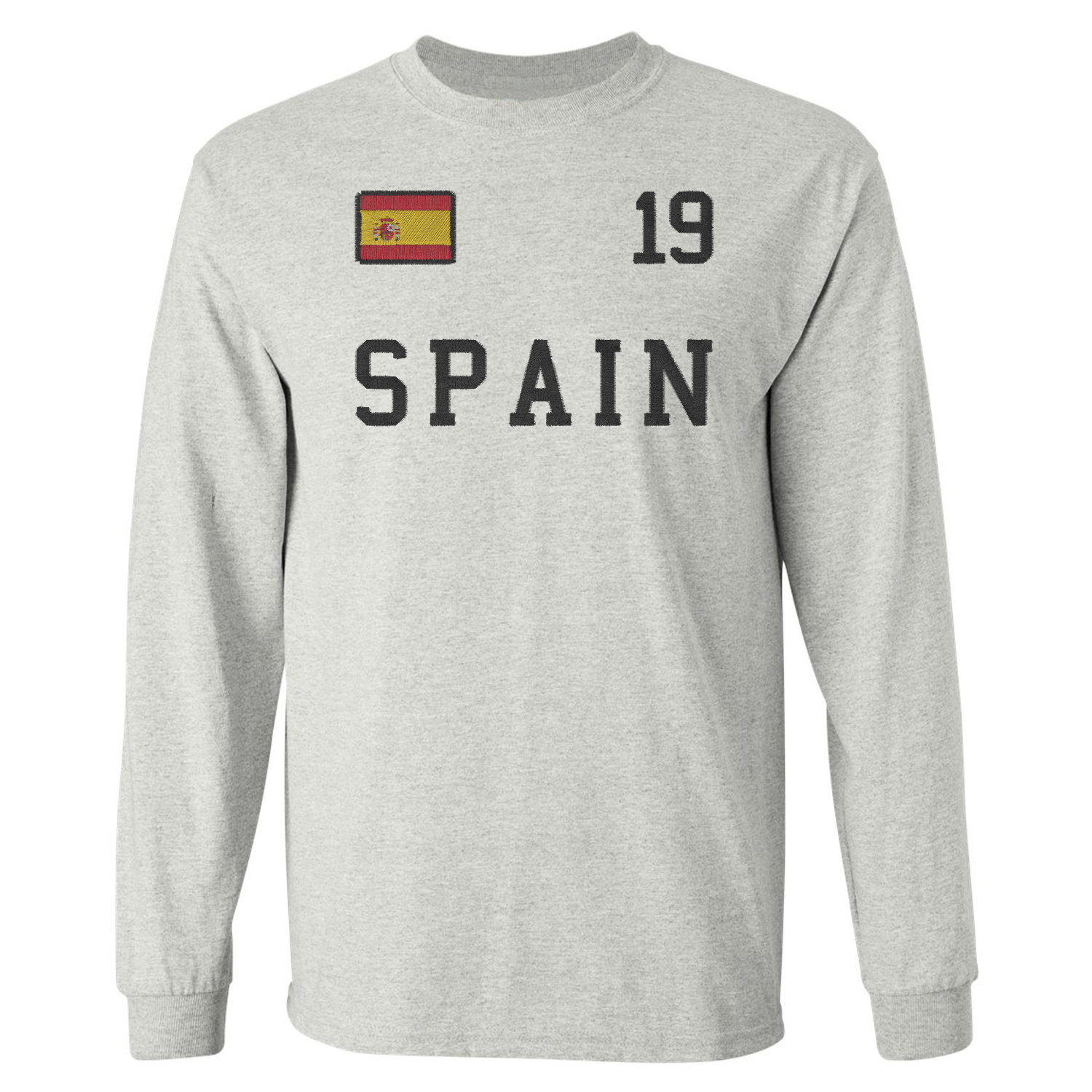 Spain 19 FAUX EMBROIDERY Espana Soccer Fans Long Sleeve T-Shirt