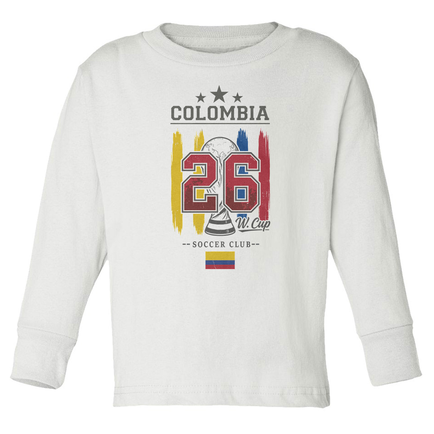 Colombia 26 Flag and Stripes Soccer Fans Toddler Long Sleeve TShirt