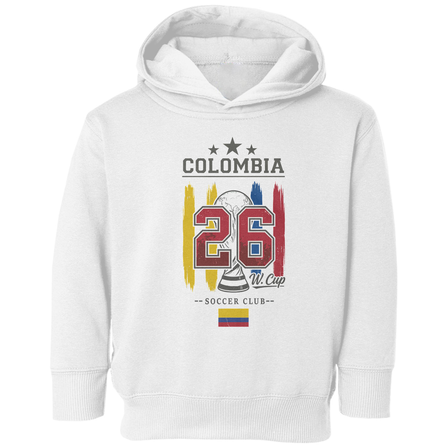 Colombia 26 Flag and Stripes Soccer Fans Toddler Hooded Sweatshirt