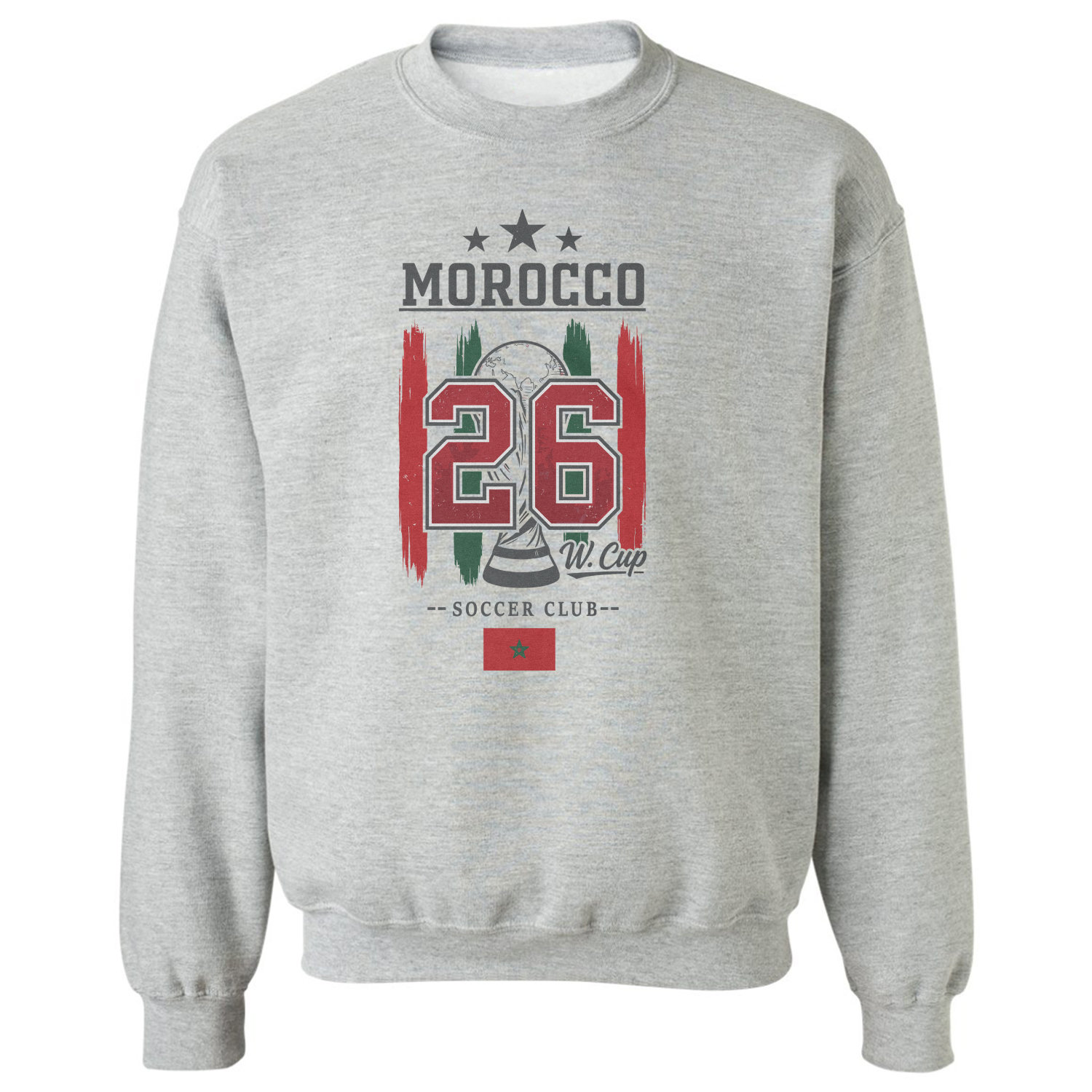 Morocco 26 Flag and Stripes Soccer Fans Unisex Crewneck Sweatshirt