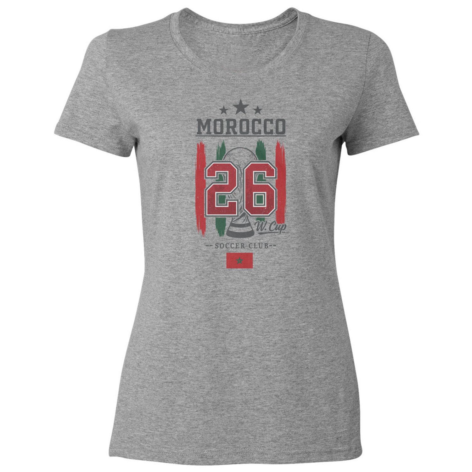 Morocco 26 Flag and Stripes Soccer Fans Ladies’ Crewneck T-Shirt