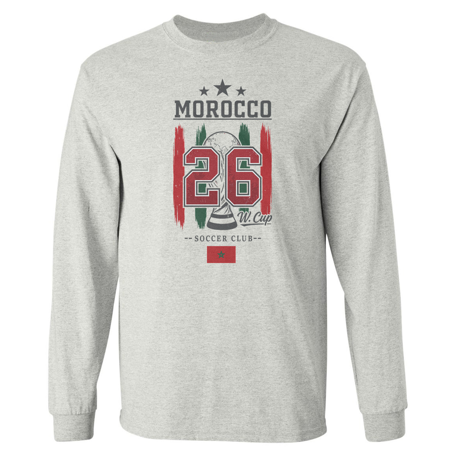 Morocco 26 Flag and Stripes Soccer Fans Long Sleeve T-Shirt