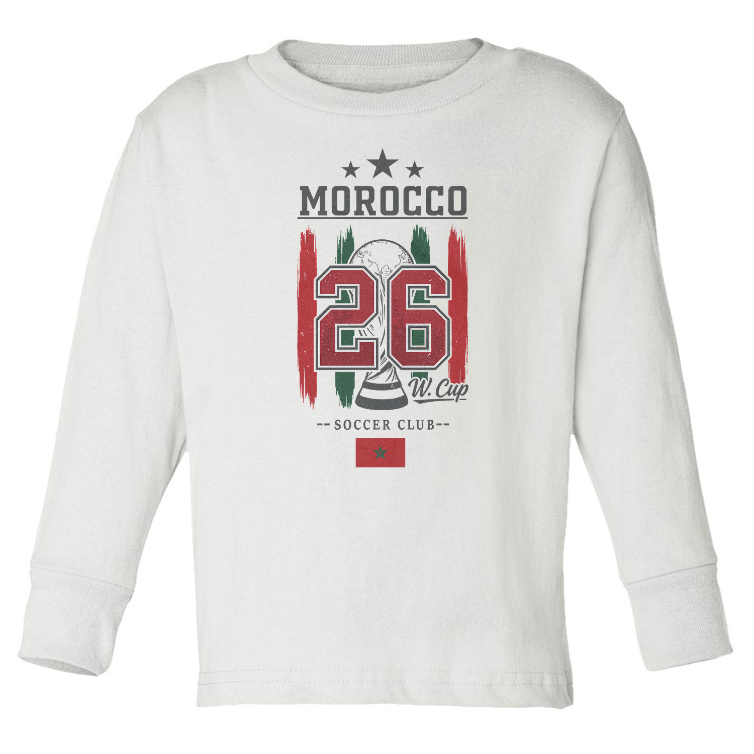 Morocco 26 Flag and Stripes Soccer Fans Toddler Long Sleeve TShirt