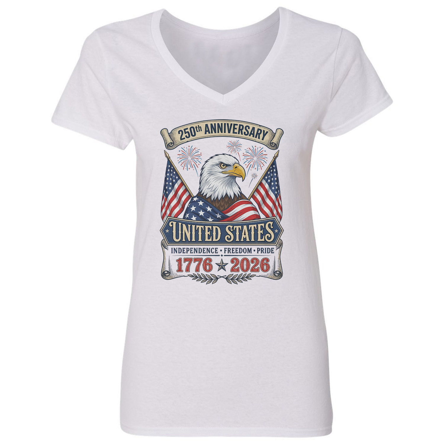 United States 205th Anniversary 4th of July USA Ladies’ V-Neck Tshirt