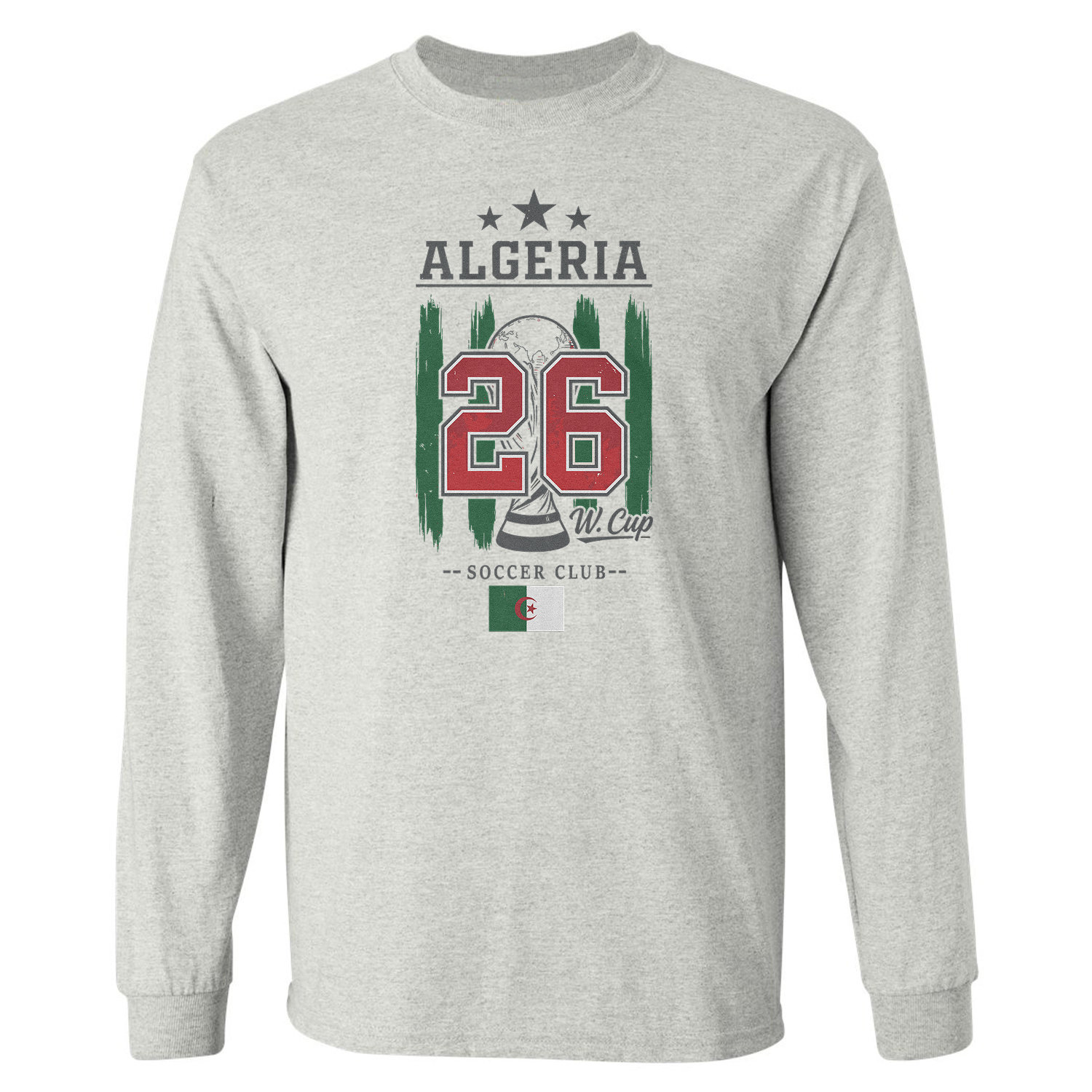 Algeria 26 Flag and Stripes Soccer Fans Long Sleeve T-Shirt