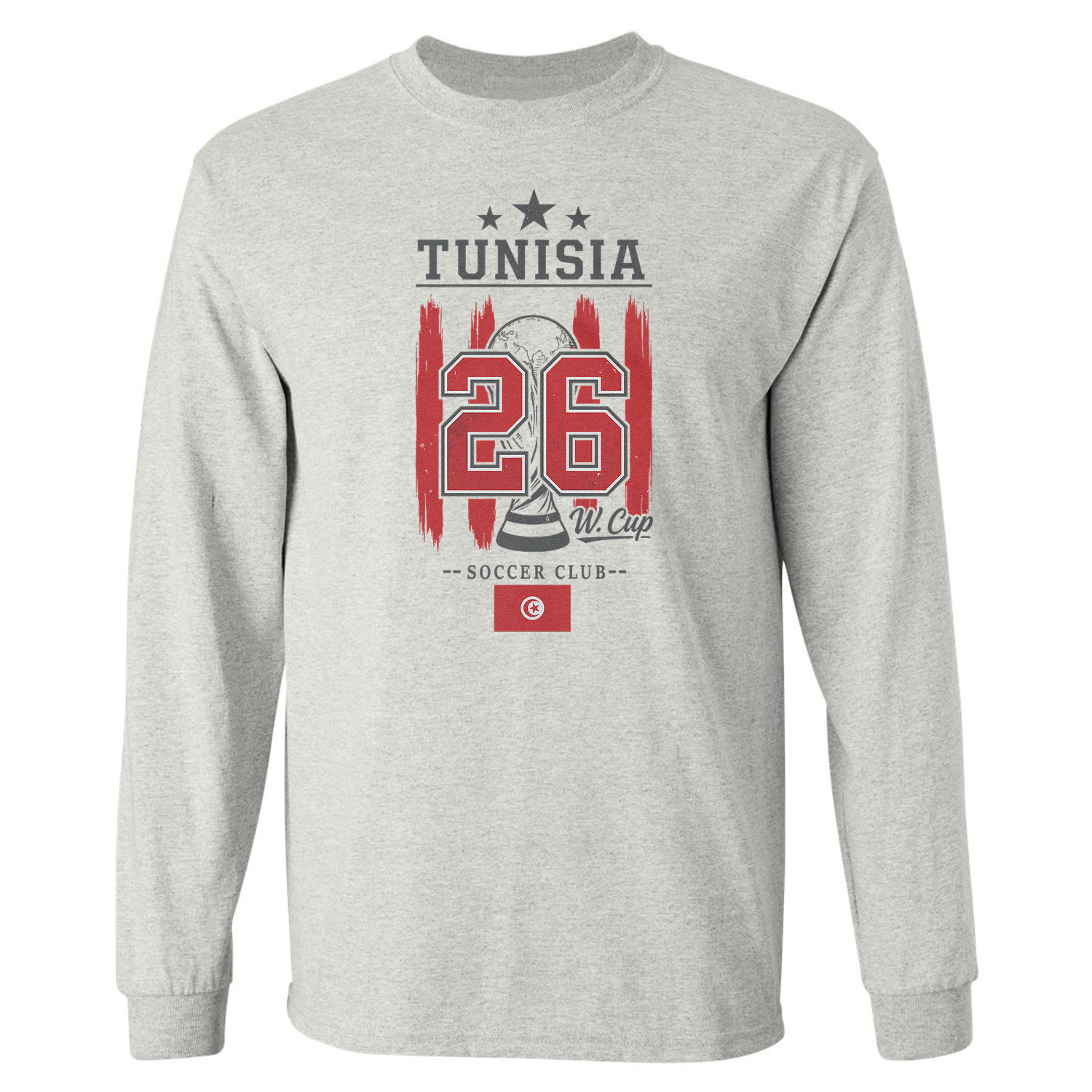 Tunisia 26 Flag and Stripes Soccer Fans Long Sleeve T-Shirt