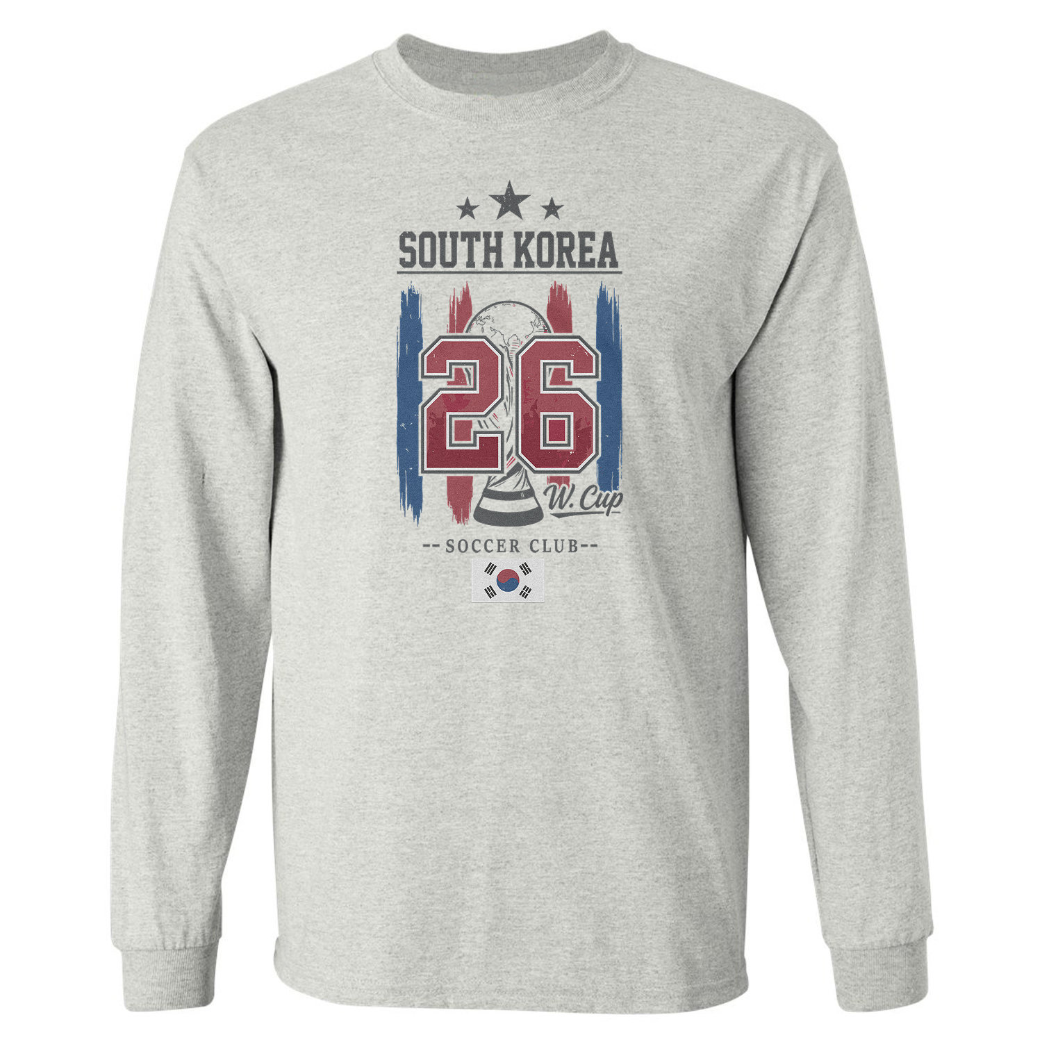 South Korea 26 Flag and Stripes Soccer Fans Long Sleeve T-Shirt